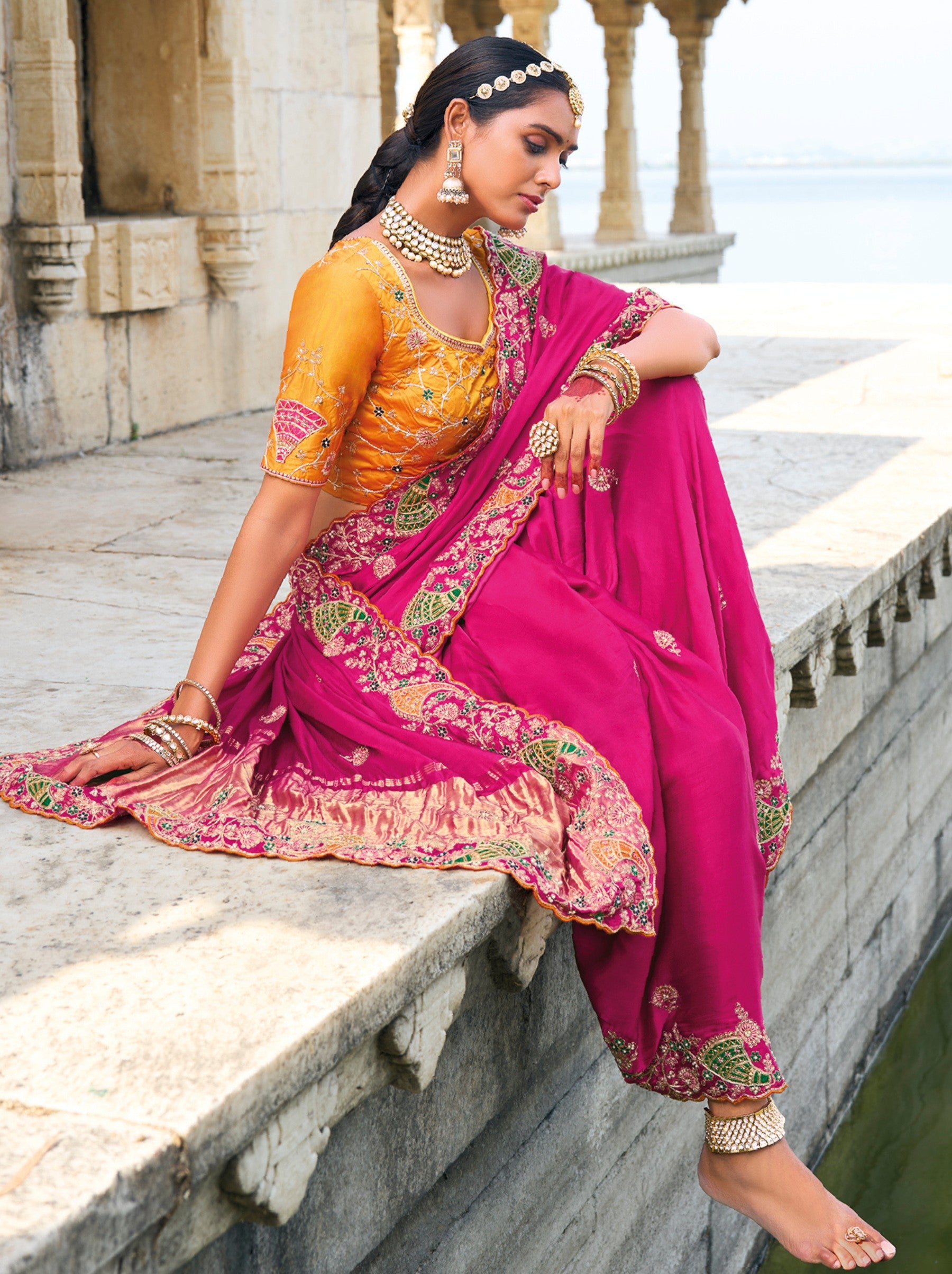 Ruby Pink Wedding Designer Saree - TrendOye