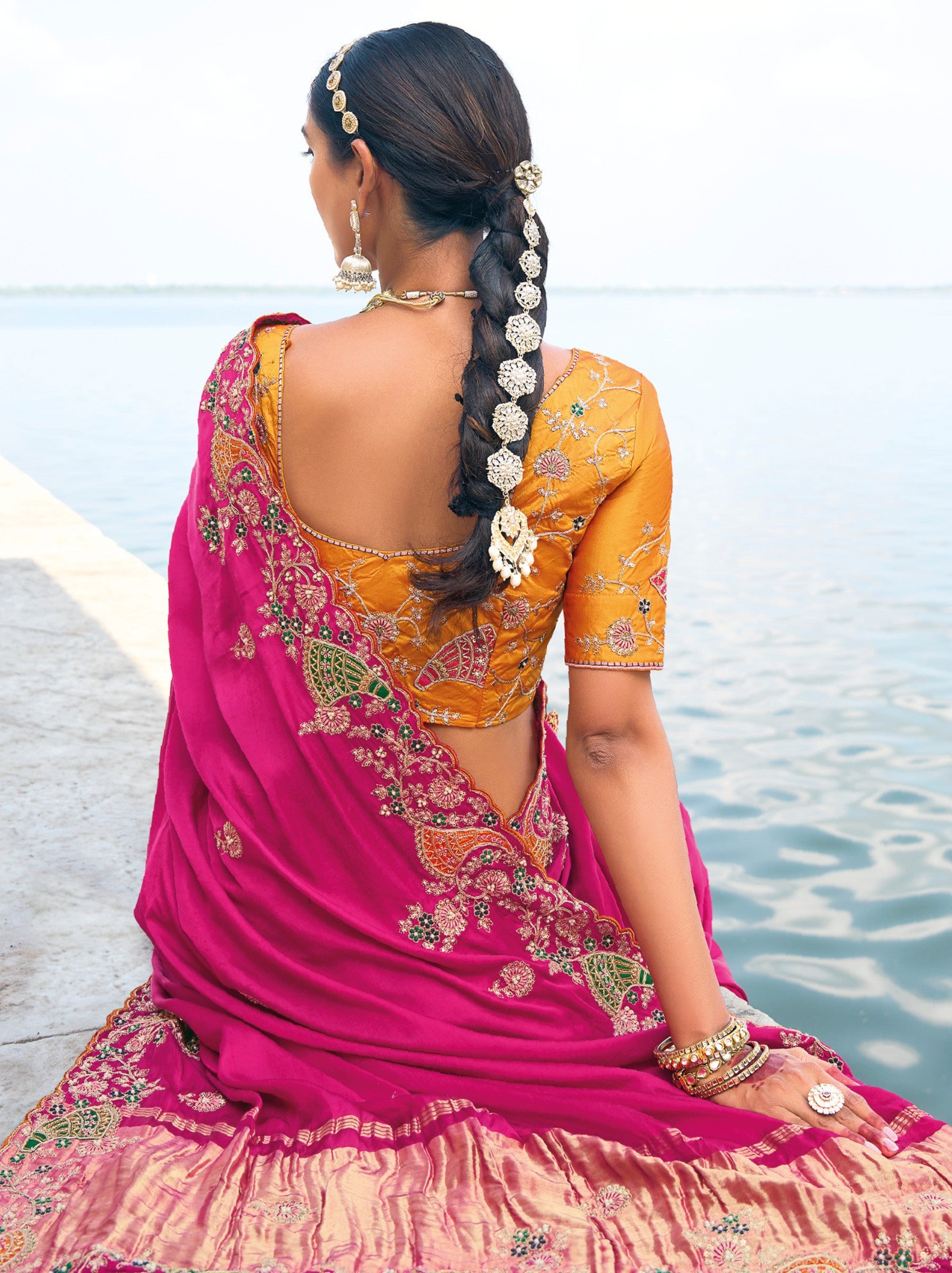 Ruby Pink Wedding Designer Saree - TrendOye