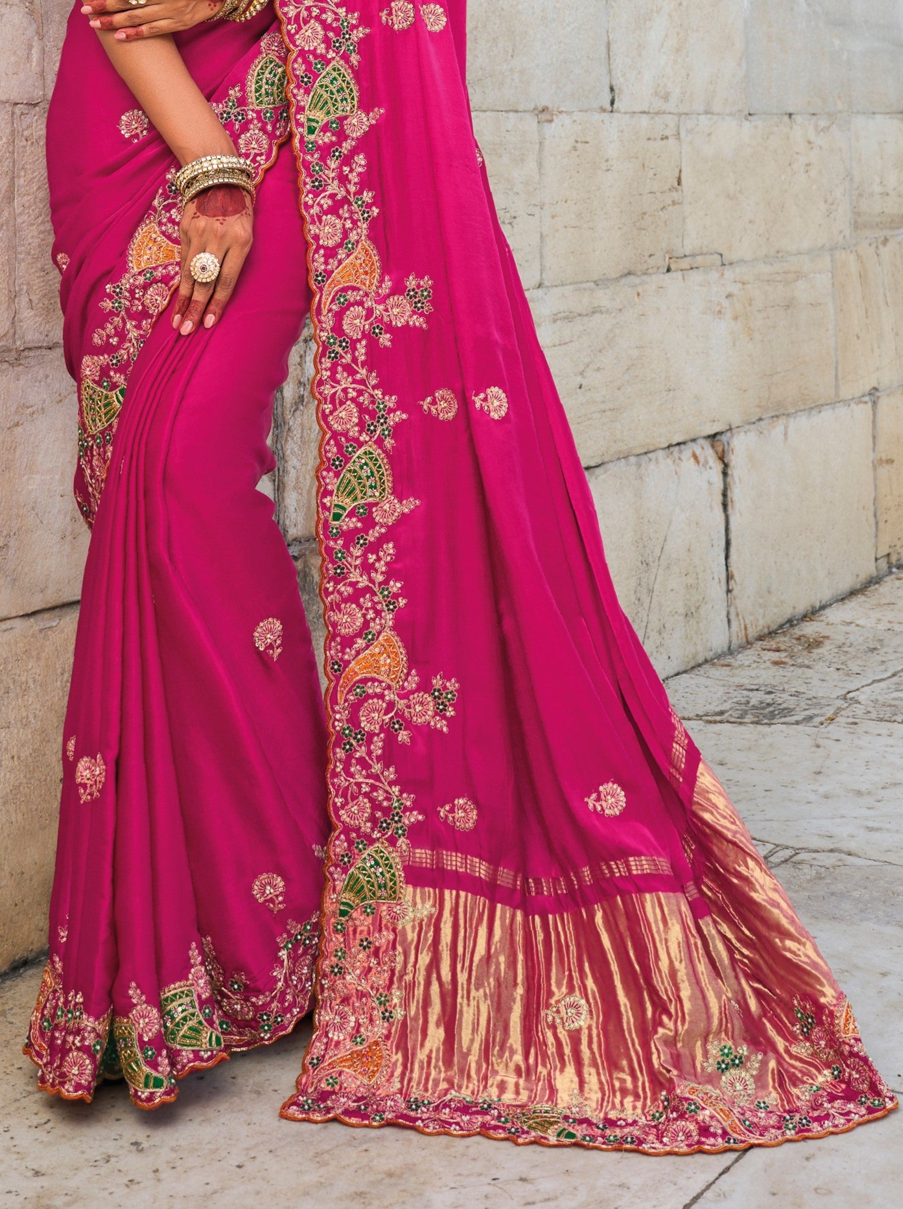 Ruby Pink Wedding Designer Saree - TrendOye