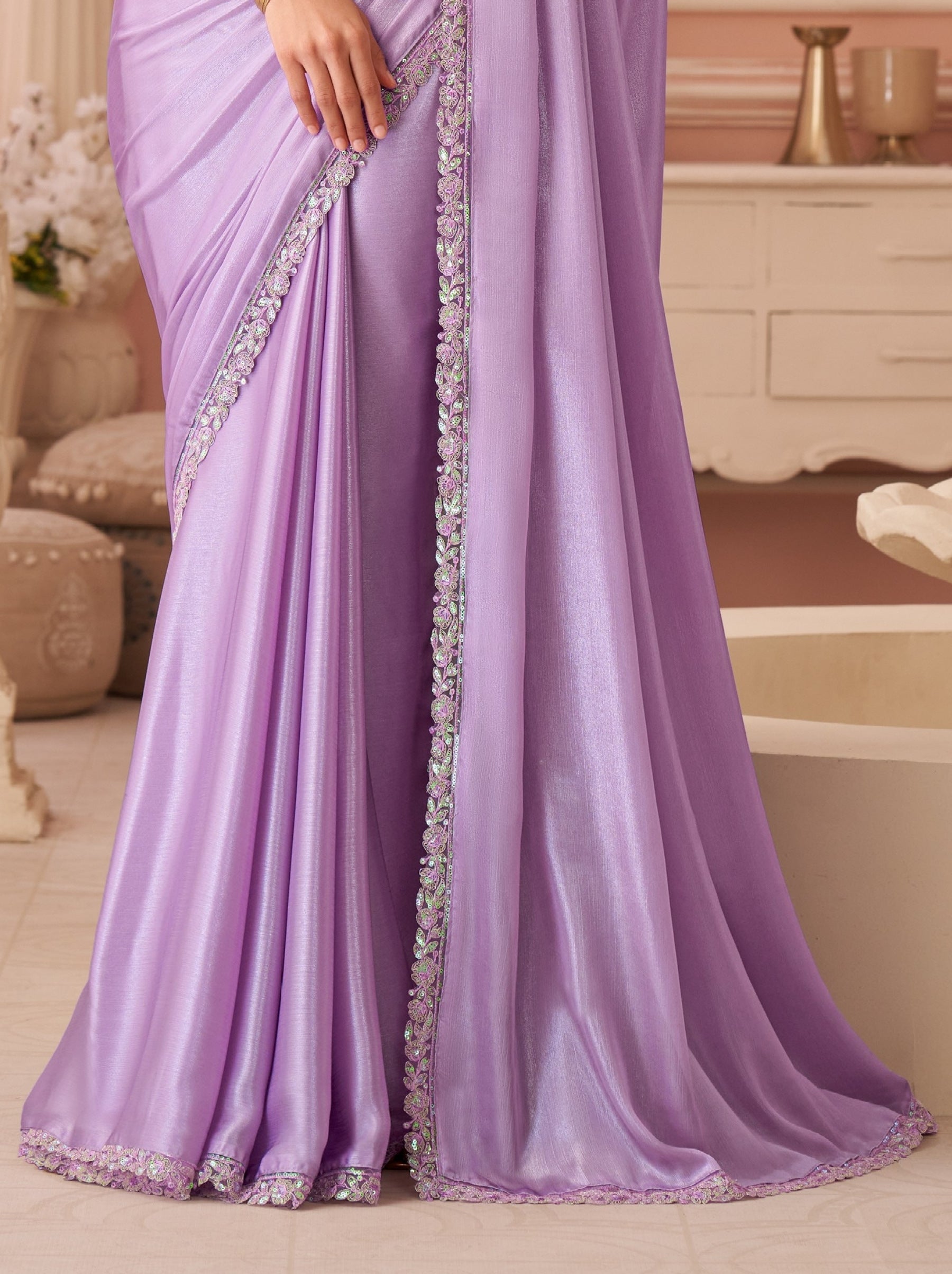 Orchid Violet Premium Designer Party Saree - TrendOye