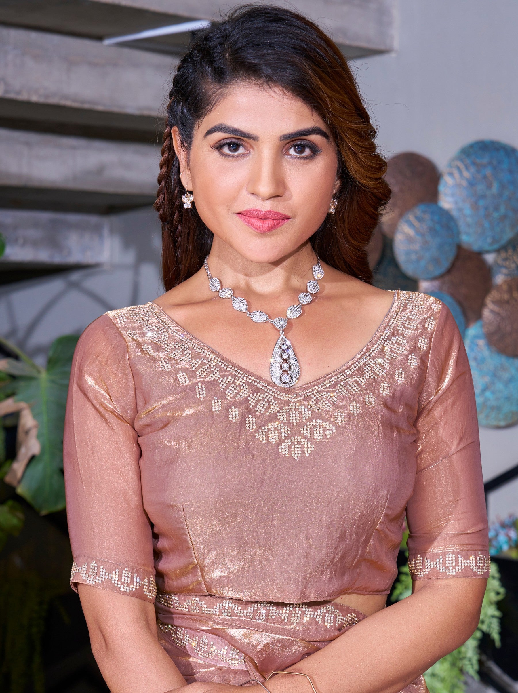Metallic Cream Party And Wedding Saree - TrendOye