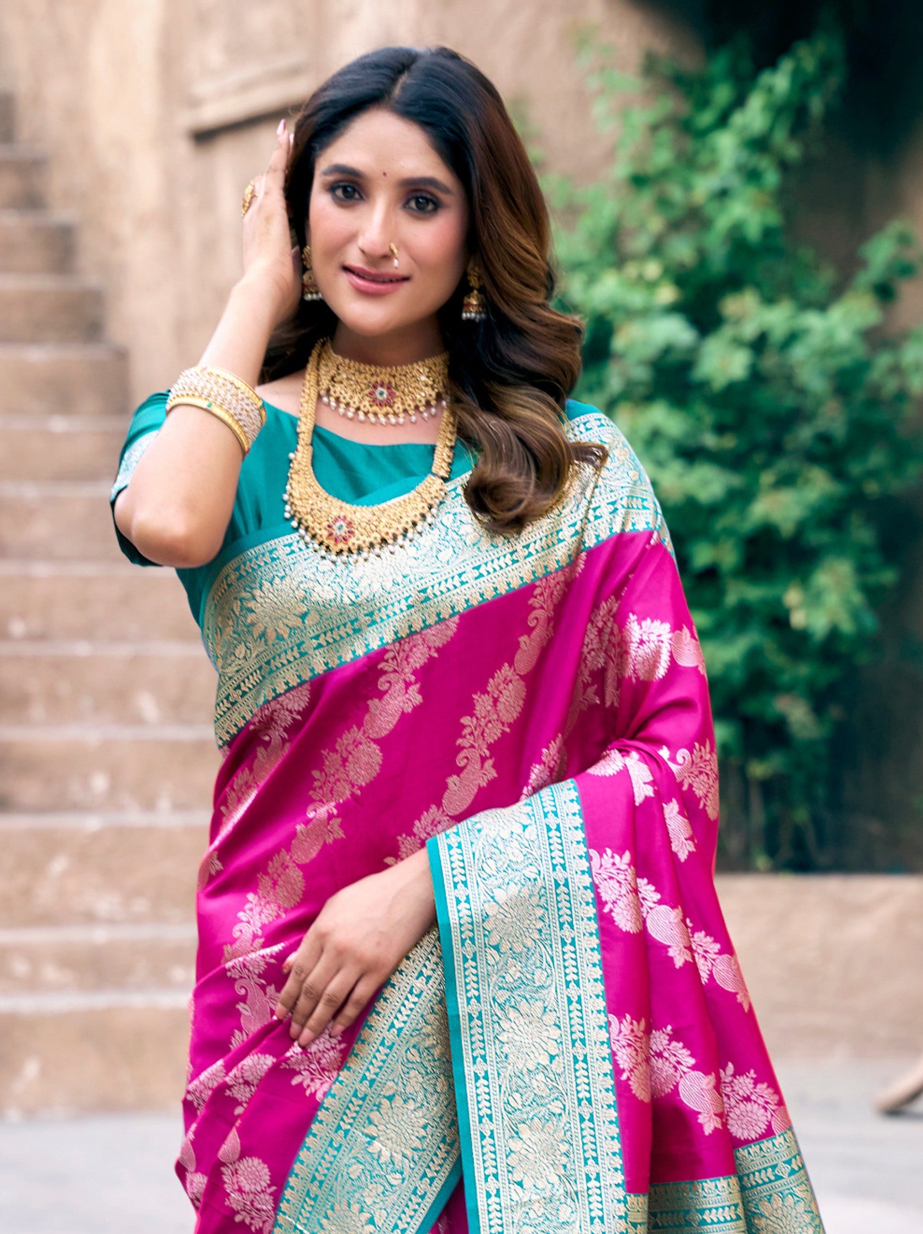 Fandango Violet Premium Banarasi Silk Wedding Saree - TrendOye