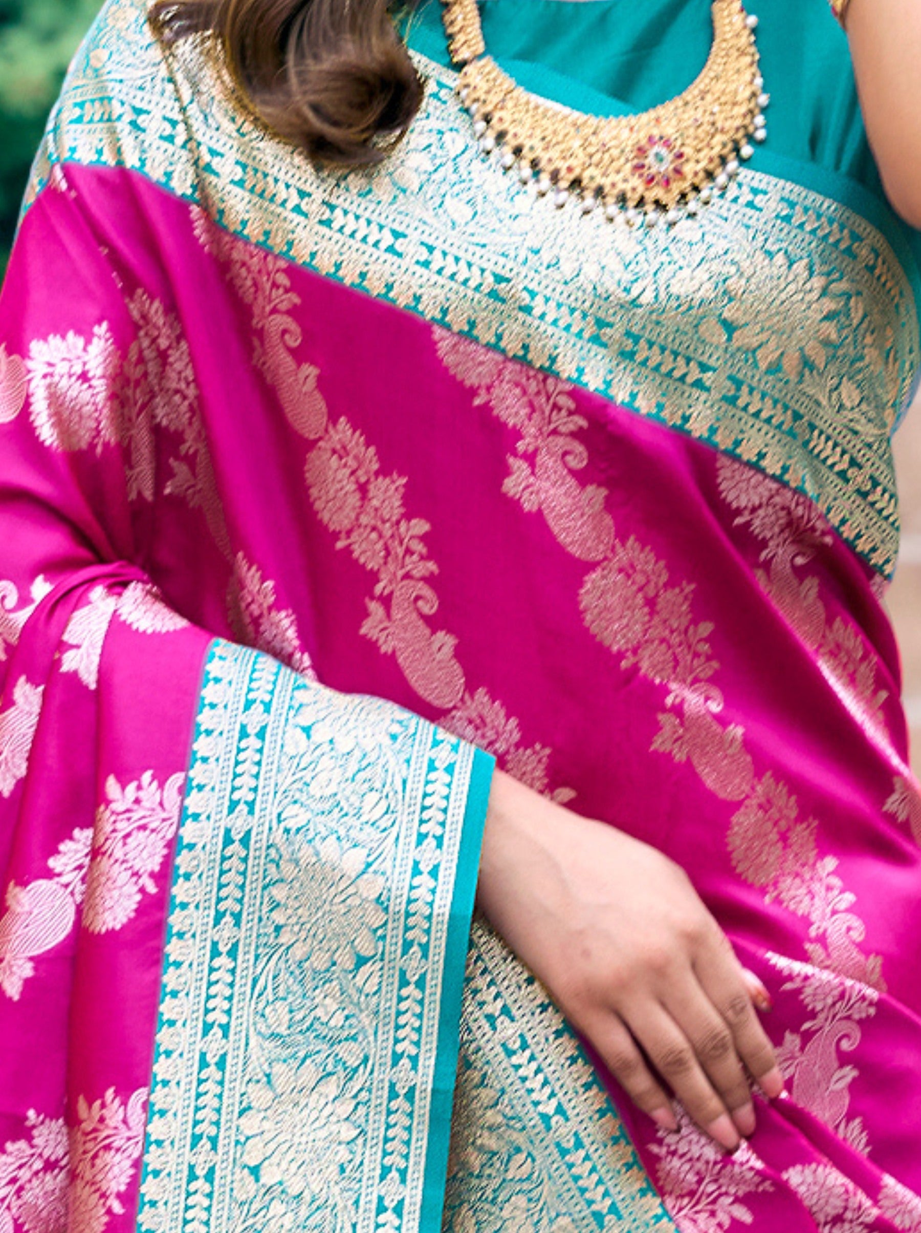 Fandango Violet Premium Banarasi Silk Wedding Saree - TrendOye