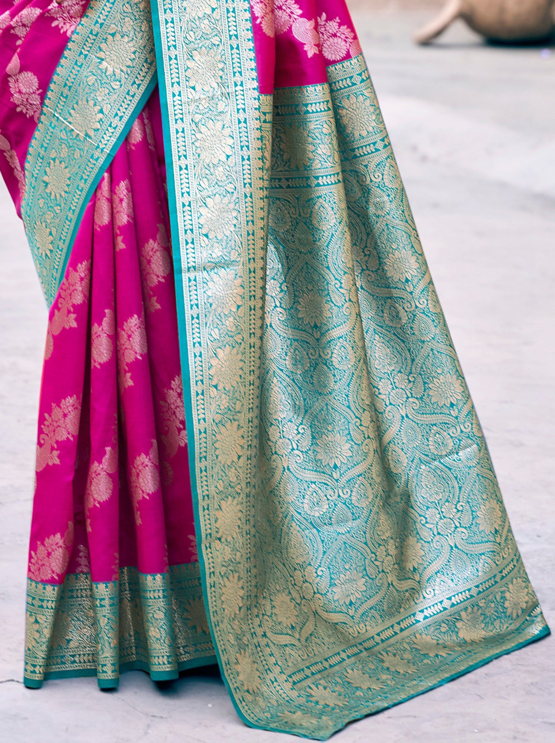 Fandango Violet Premium Banarasi Silk Wedding Saree - TrendOye