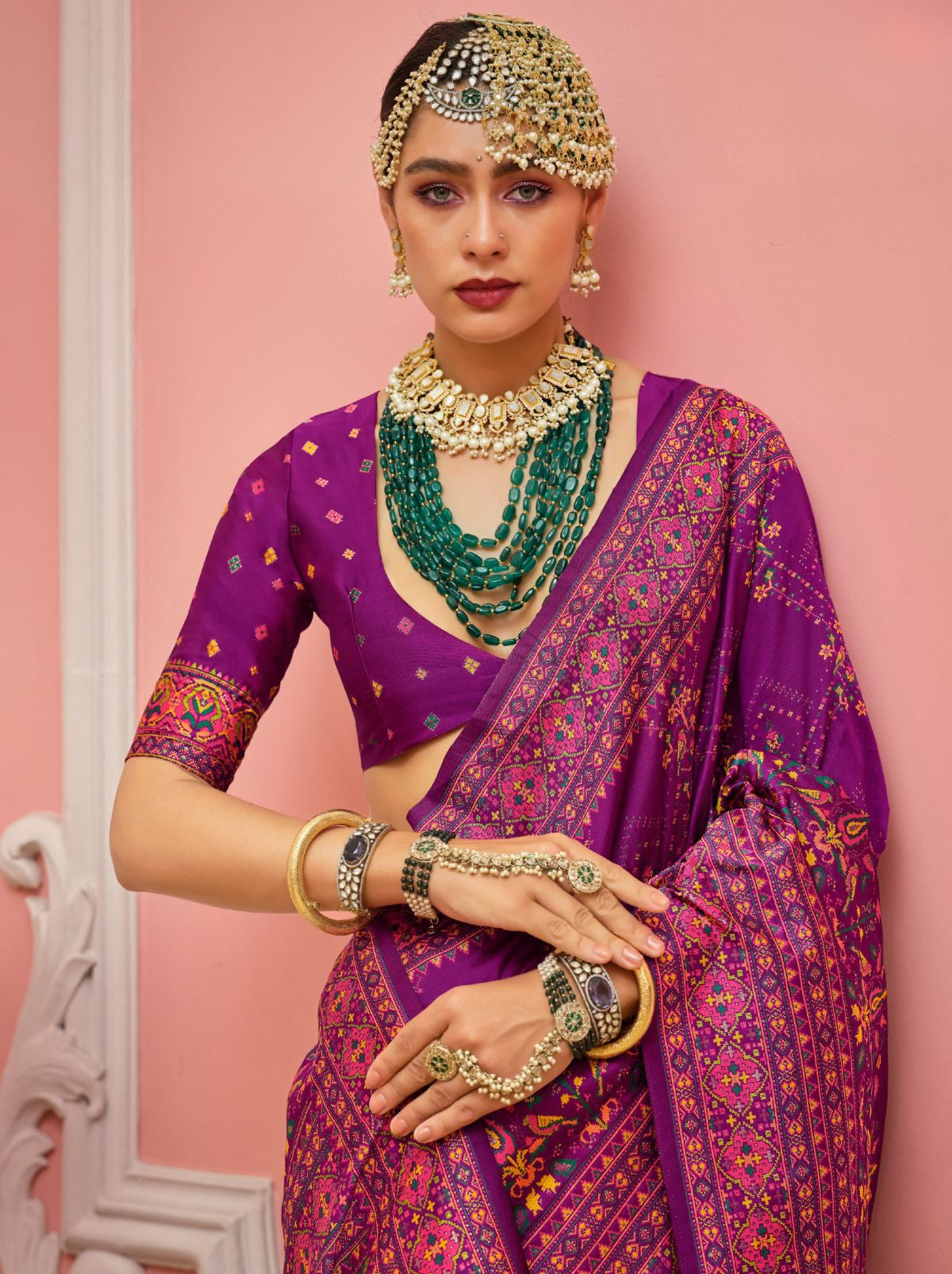 Tacao Purple Banarasi Silk Saree With Meenakari Work