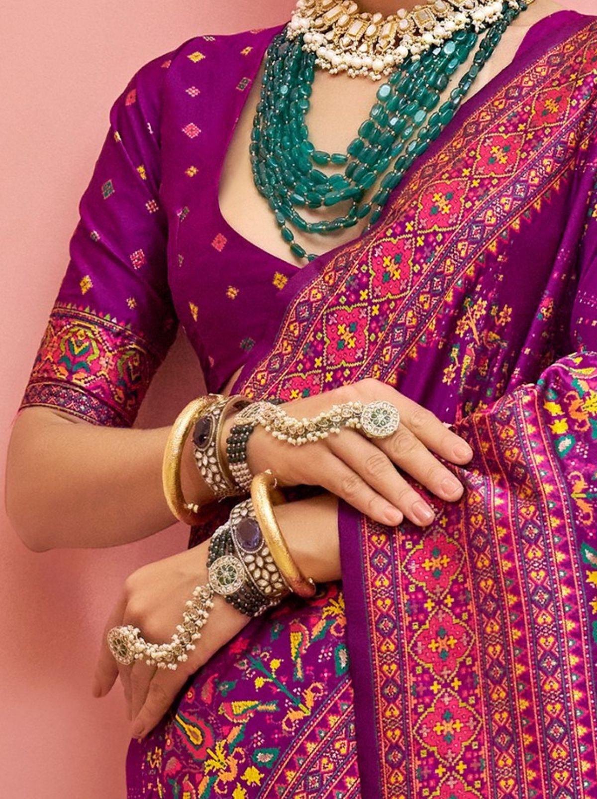 Tacao Purple Banarasi Silk Saree With Meenakari Work