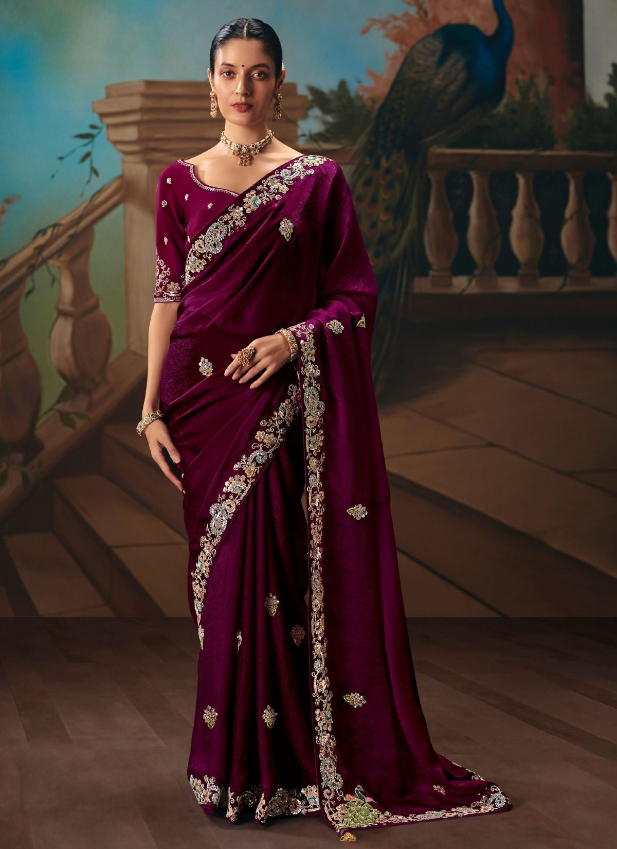 Mulberry Purple Celebration Fancy Saree With Premium Blouse Piece - TrendOye