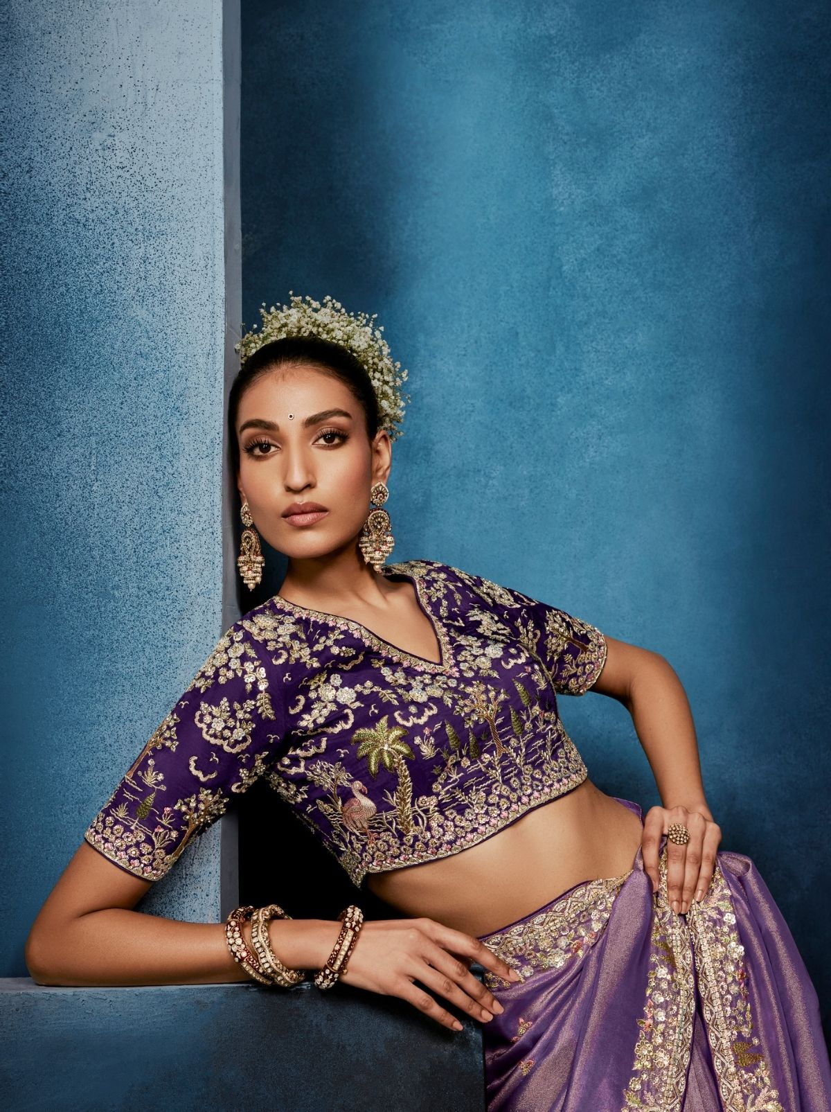 Lavender Purple Celebration Fancy Saree With Premium Blouse - TrendOye