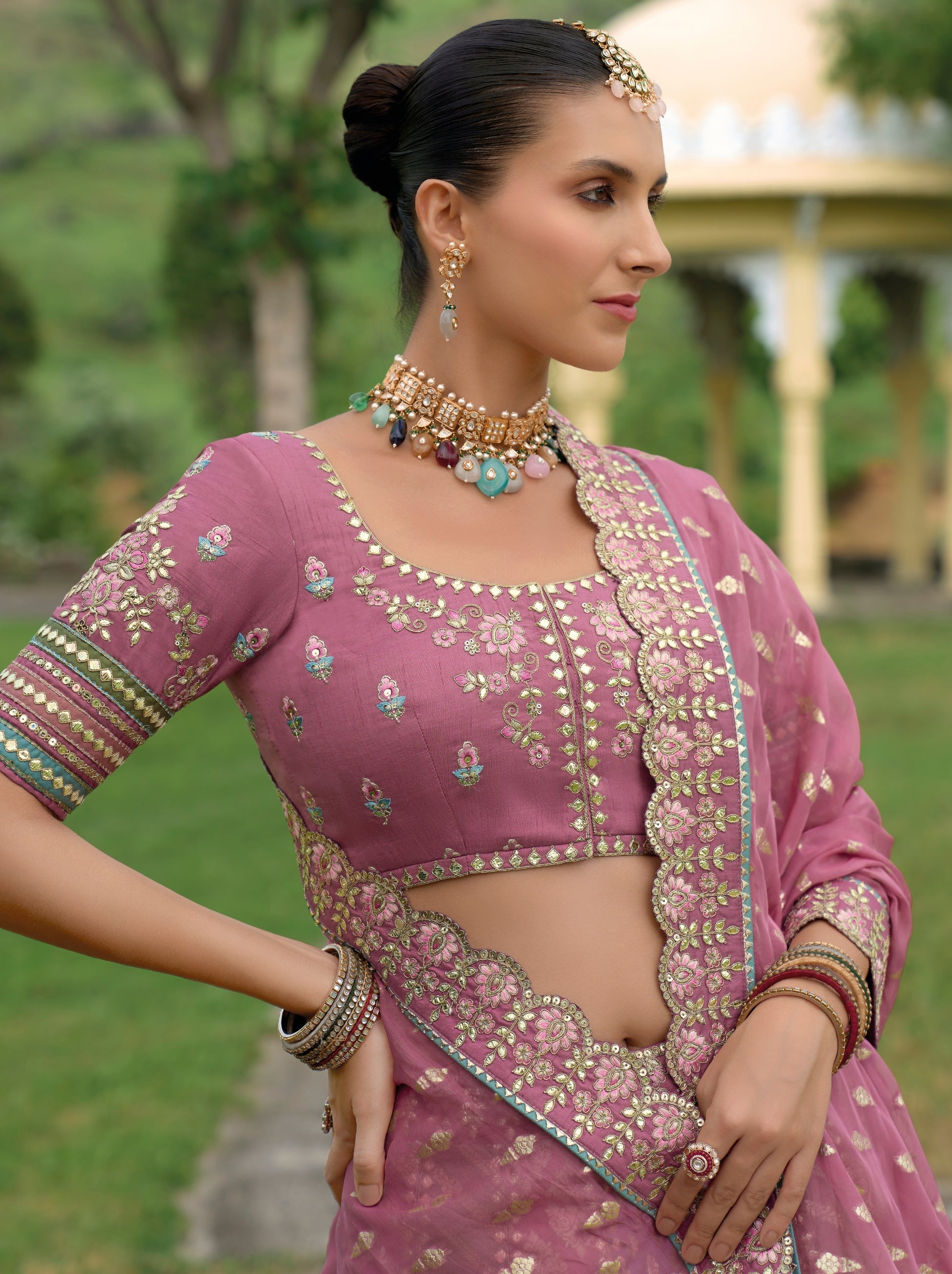 Plum Violet Wedding Lehenga Set With Zari Work - TrendOye