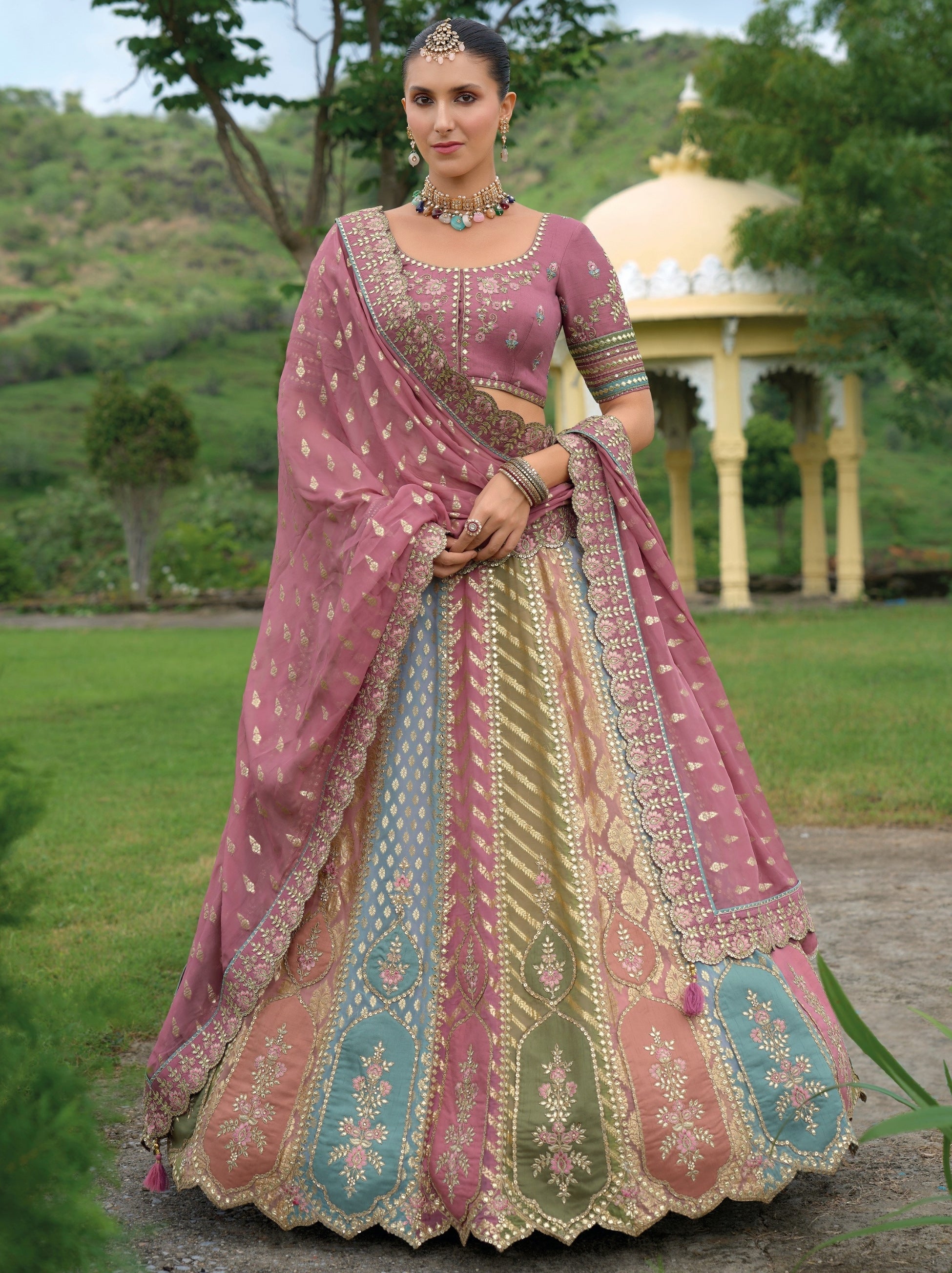 Plum Violet Wedding Lehenga Set With Zari Work - TrendOye