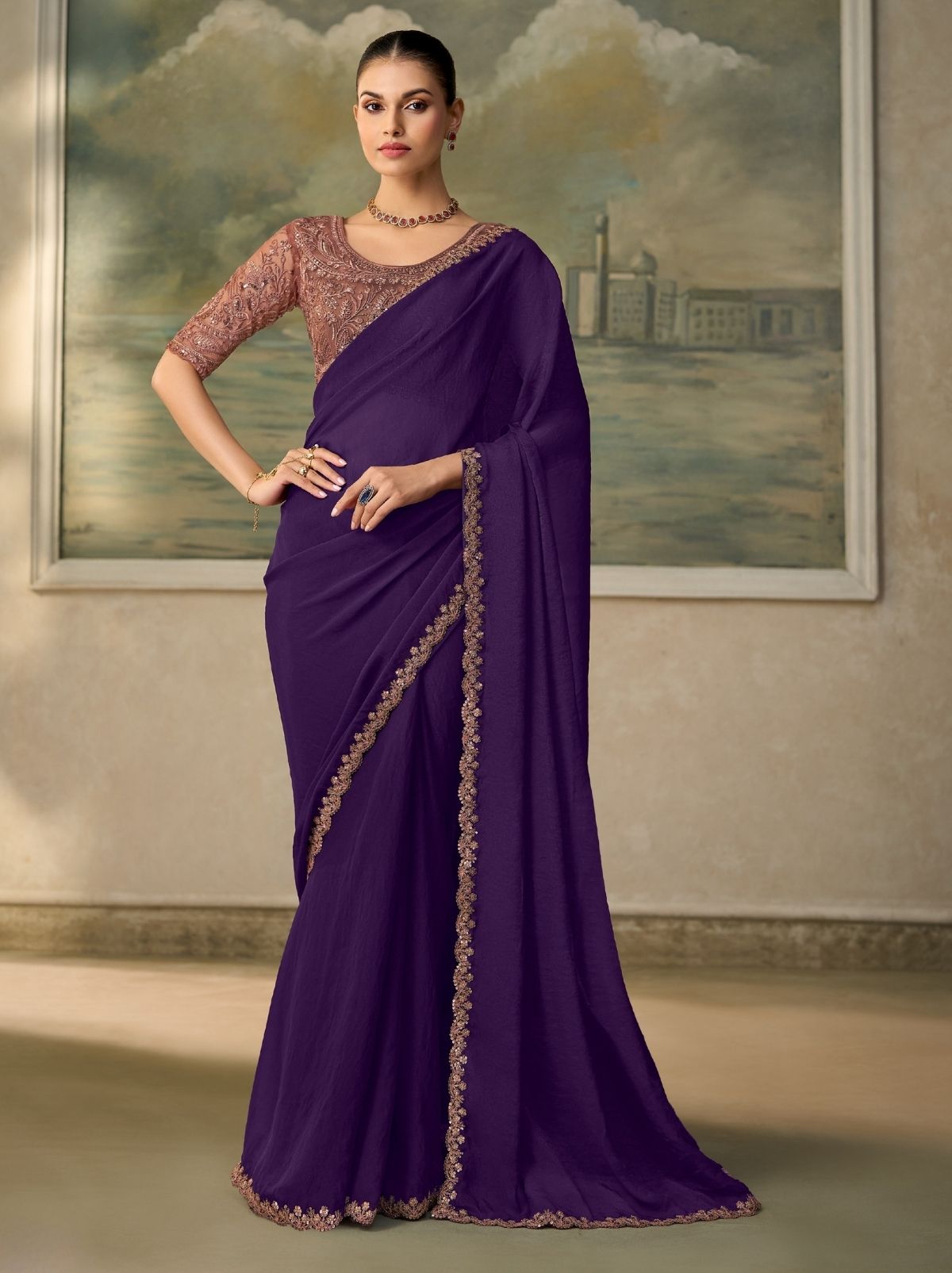 Midnight Purple Contemporary Sequin Statement Saree