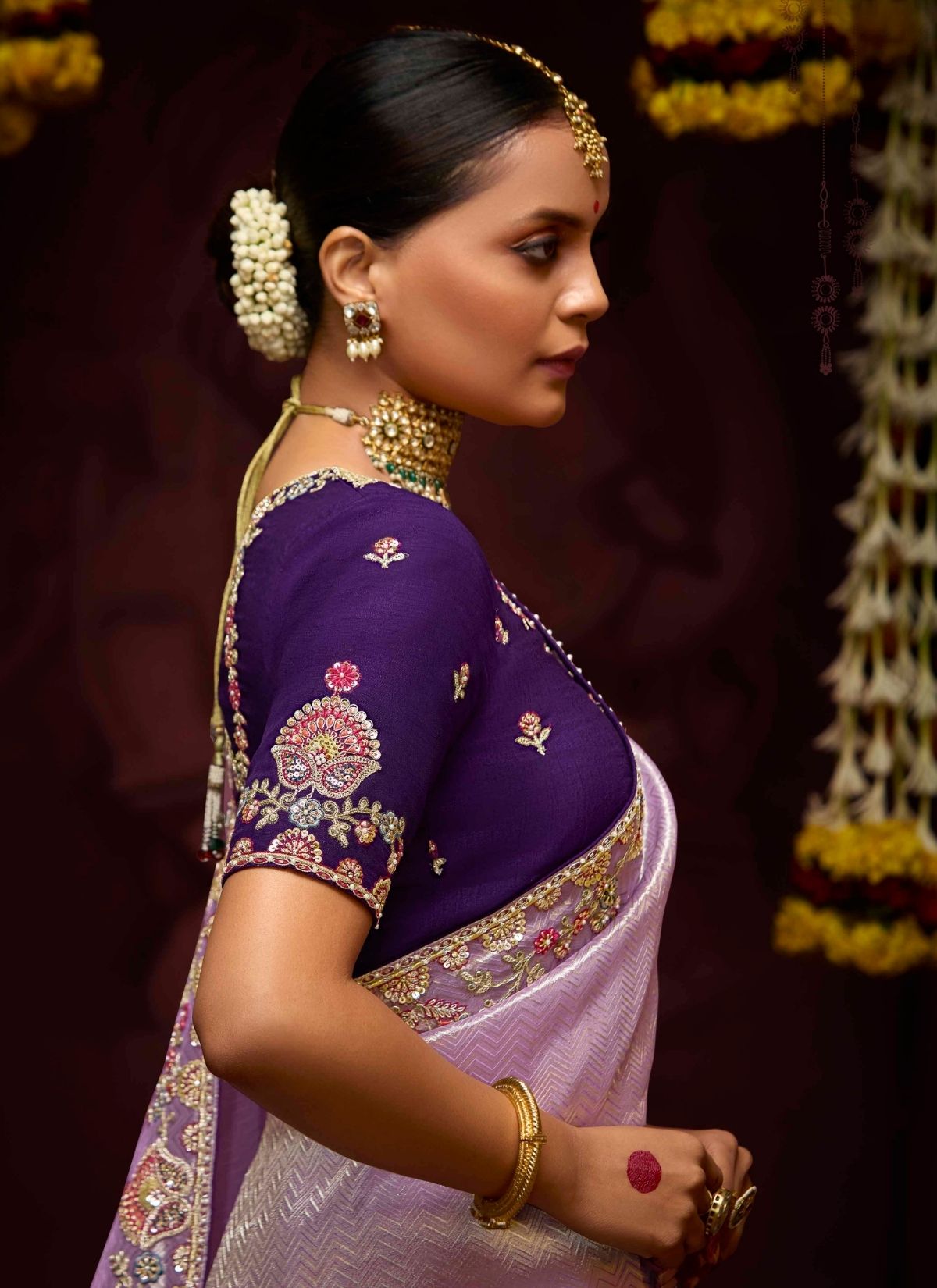 Helio Purple Designer Banarasi Kanjivaram Silk Saree for Wedding - TrendOye