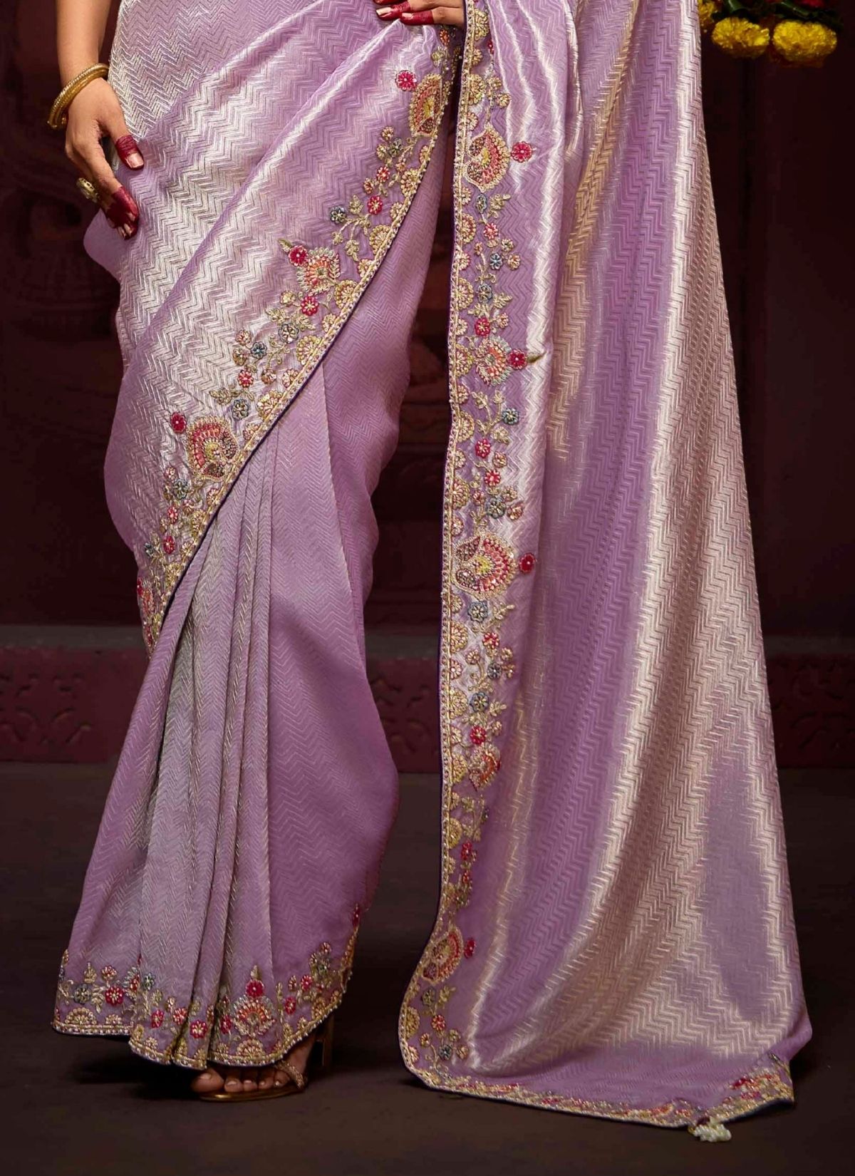 Helio Purple Designer Banarasi Kanjivaram Silk Saree for Wedding - TrendOye