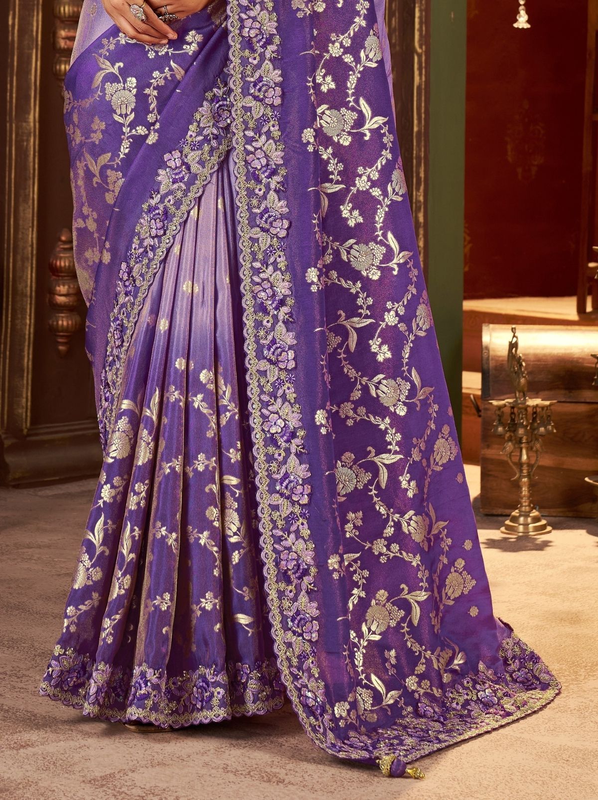 Amethyst Violet Designer Fancy Silk Bridal Saree With Blouse Piece