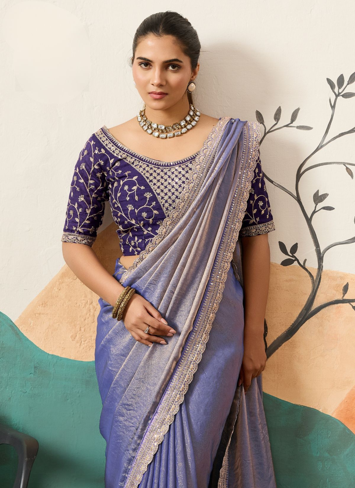 Amethyst Purple Designer Festive saree With Zari Work - TrendOye