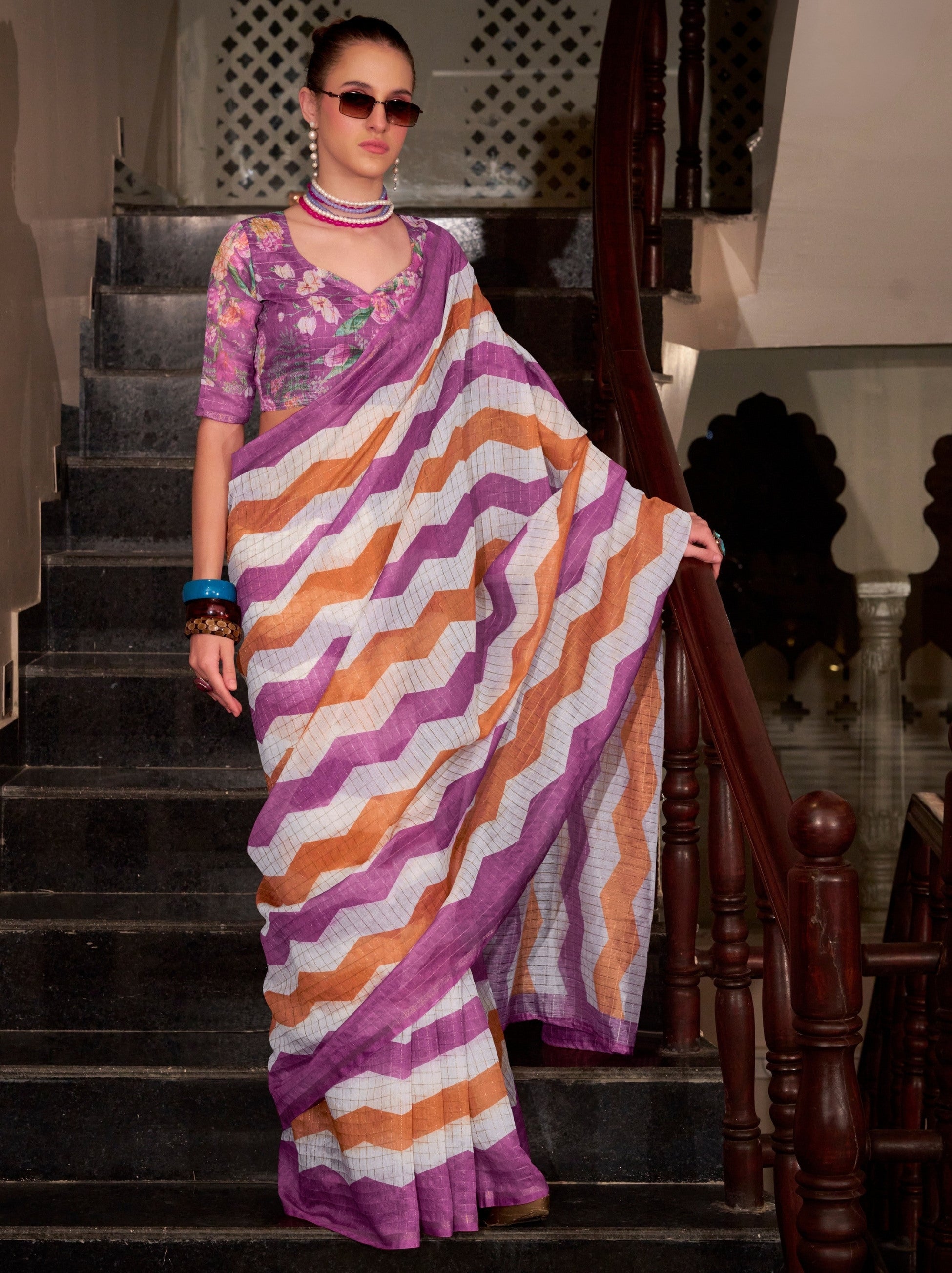 Lavender Purple Celebration Saree - TrendOye