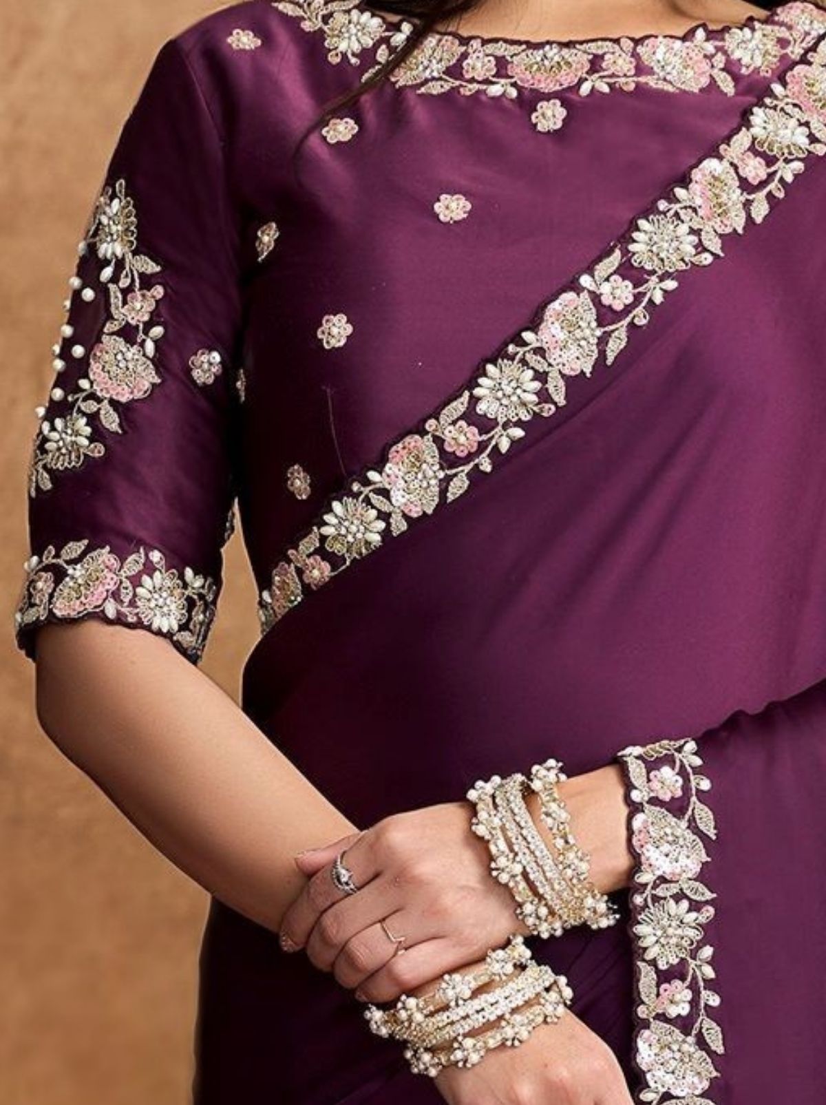 Eggplant Purple Designer Party Wear Saree With Blouse Piece