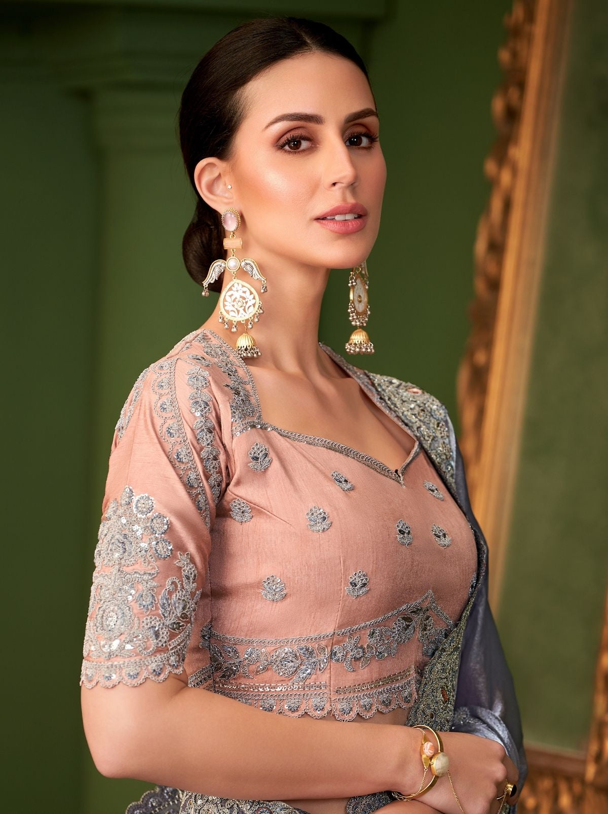 Royal Violet Designer Satin Georgette Silk Bridal Saree with Tassels