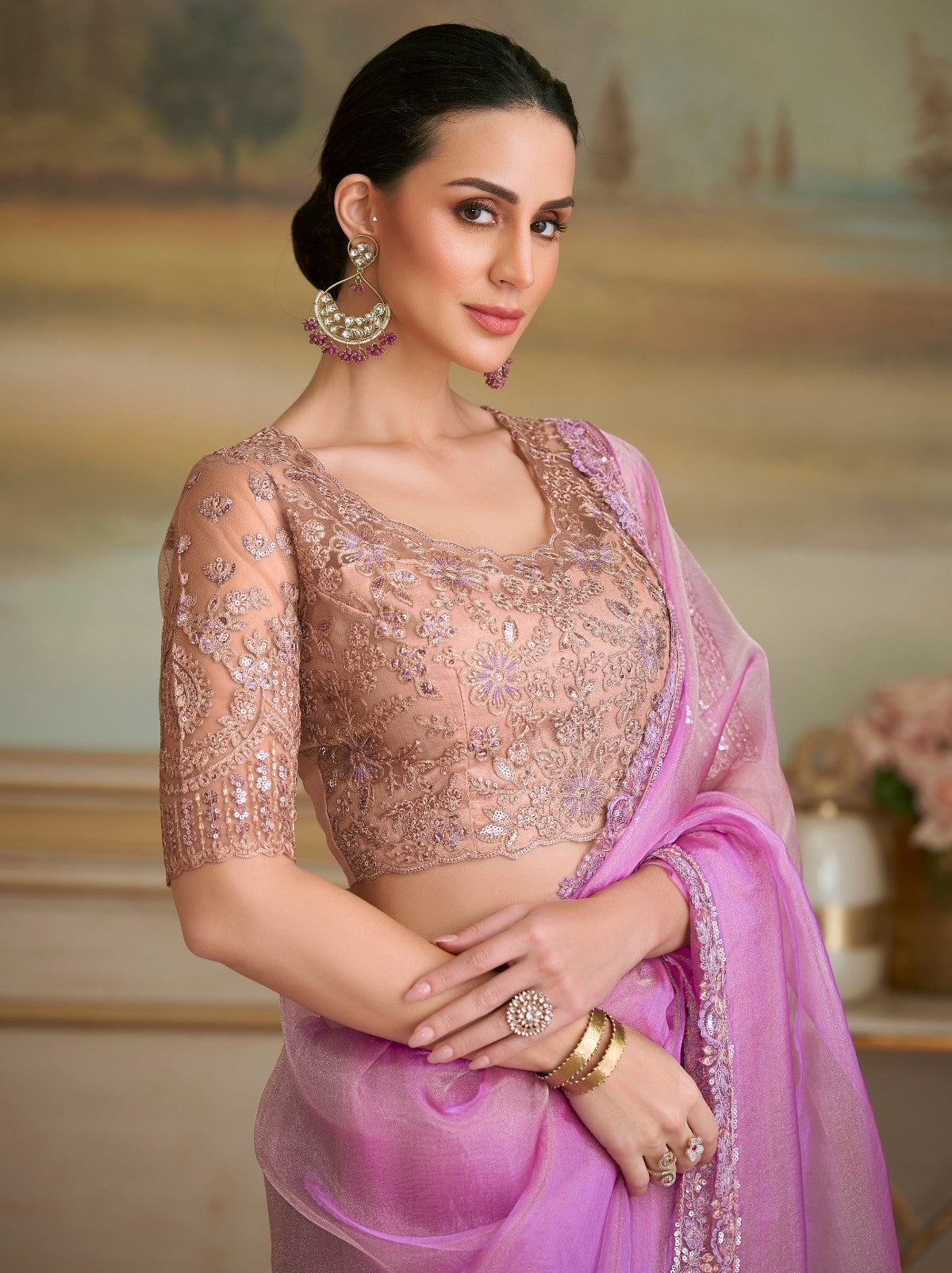 Lavender Purple Premium Georgette Silk Saree For Wedding & Parties