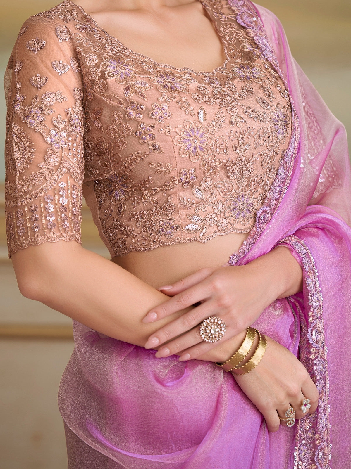 Lavender Purple Premium Georgette Silk Saree For Wedding & Parties