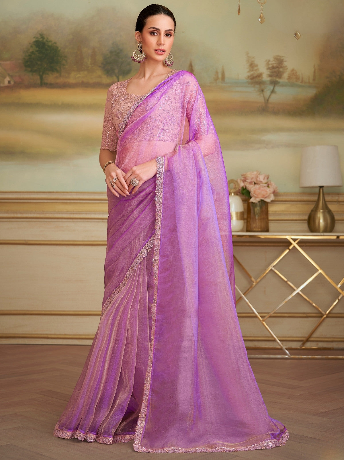Lavender Purple Premium Georgette Silk Saree For Wedding & Parties