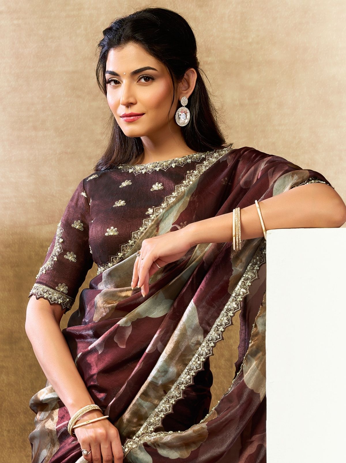 Grape Purple Designer Two Tone Satin Silk Saree With Blouse Piece - TrendOye