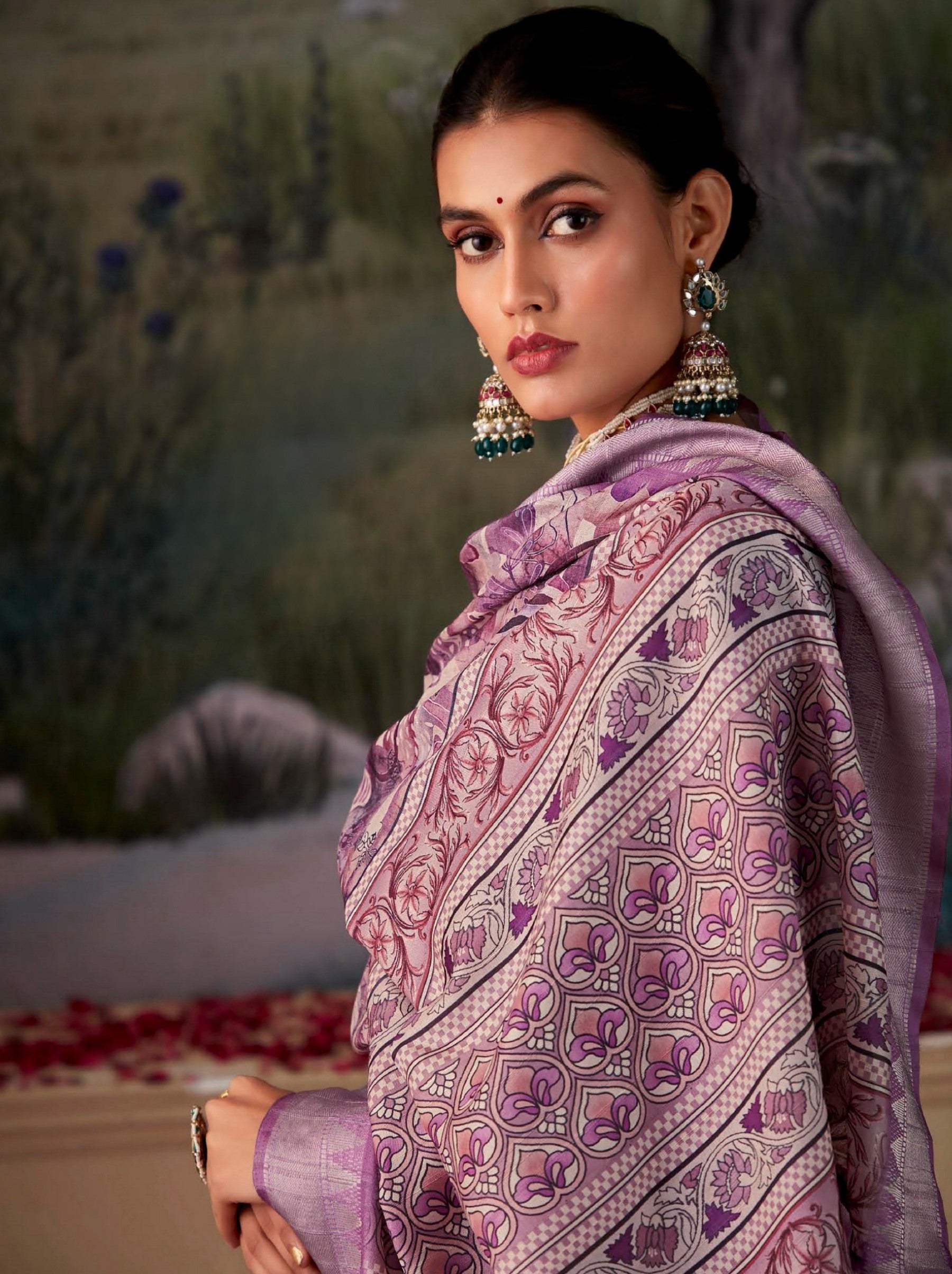 Plum Violet Fancy Digital Silk Festive Saree - TrendOye