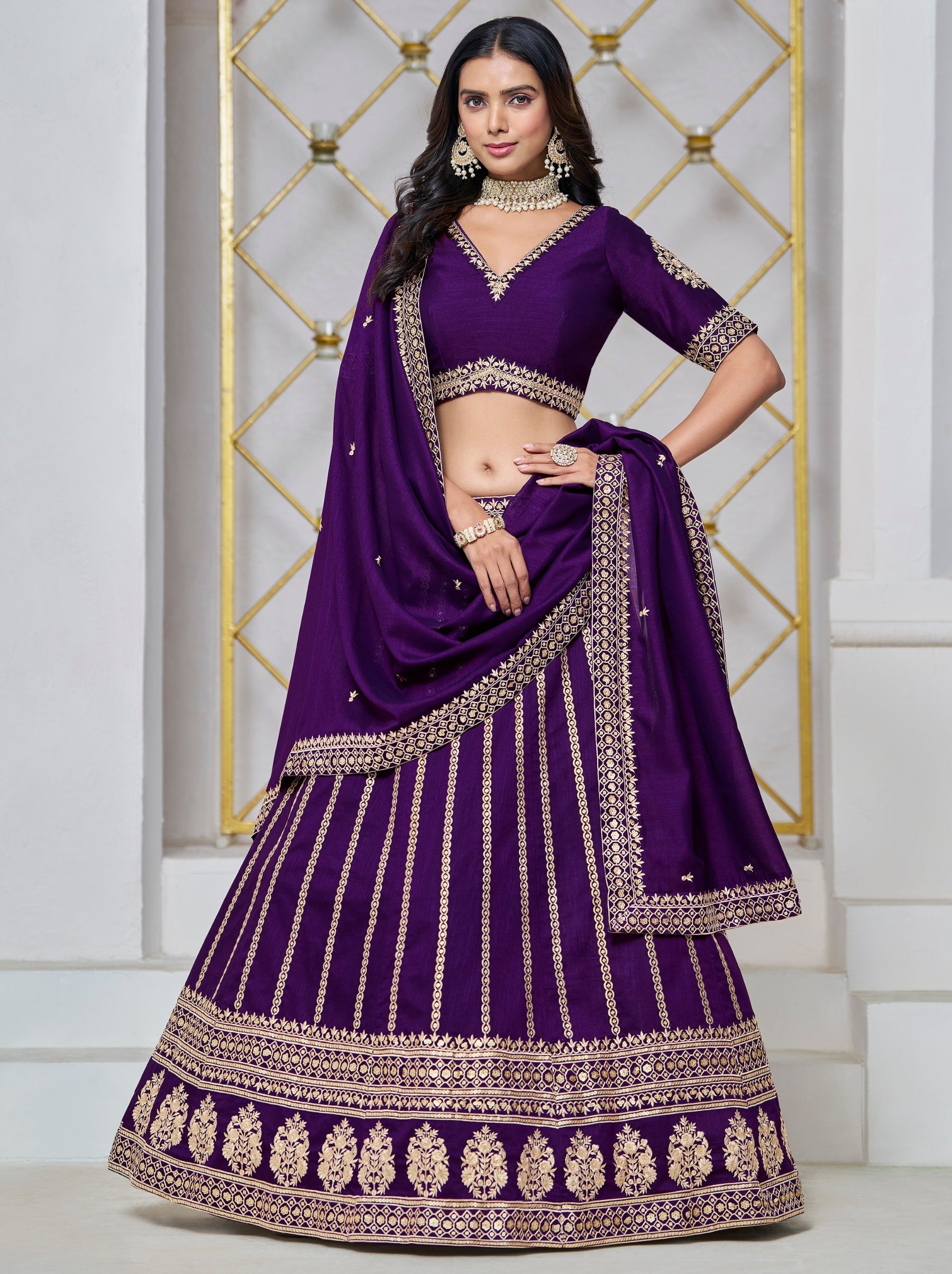 Tacao Purple Designer Party Lehenga - TrendOye