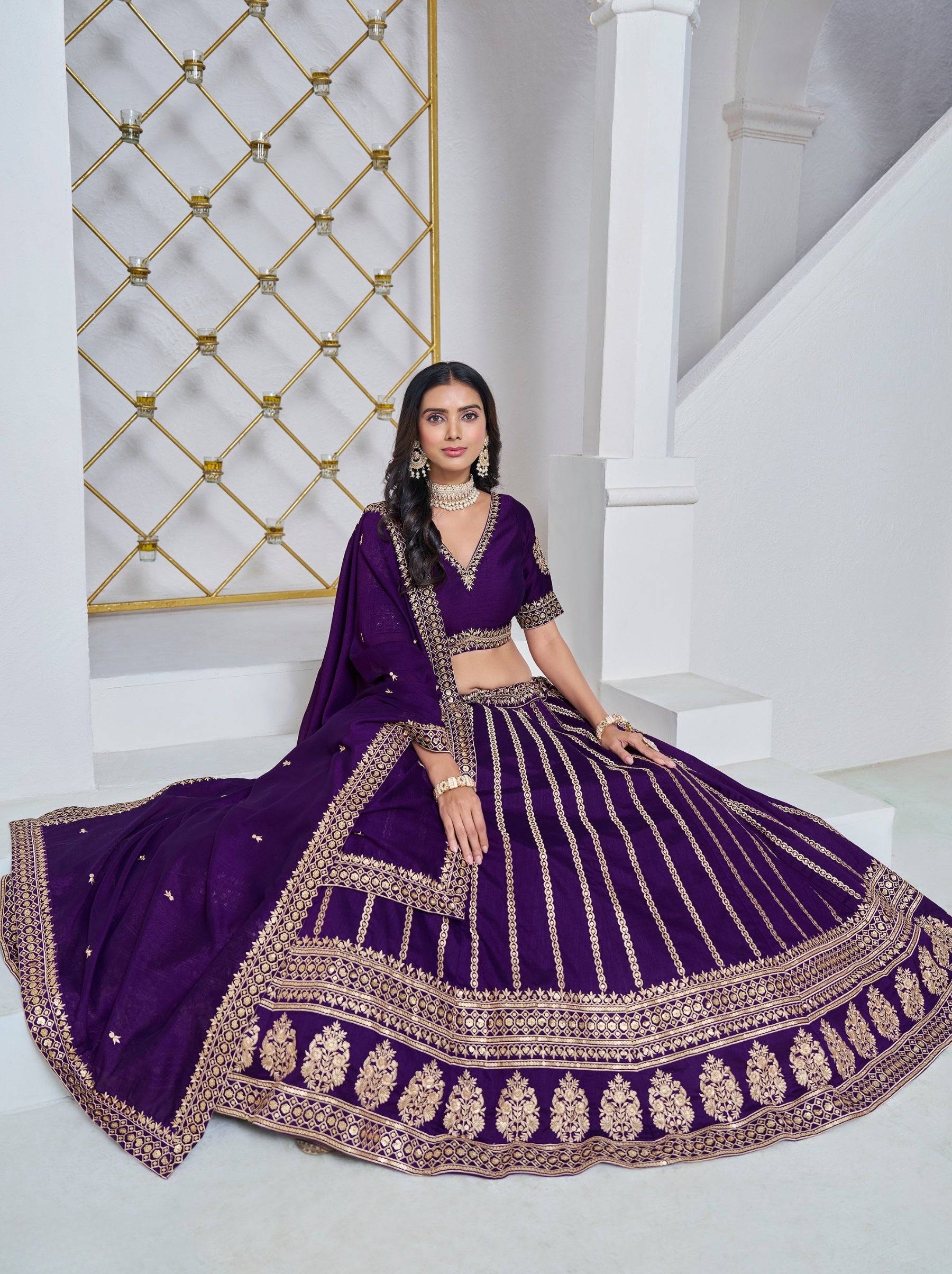 Tacao Purple Designer Party Lehenga - TrendOye