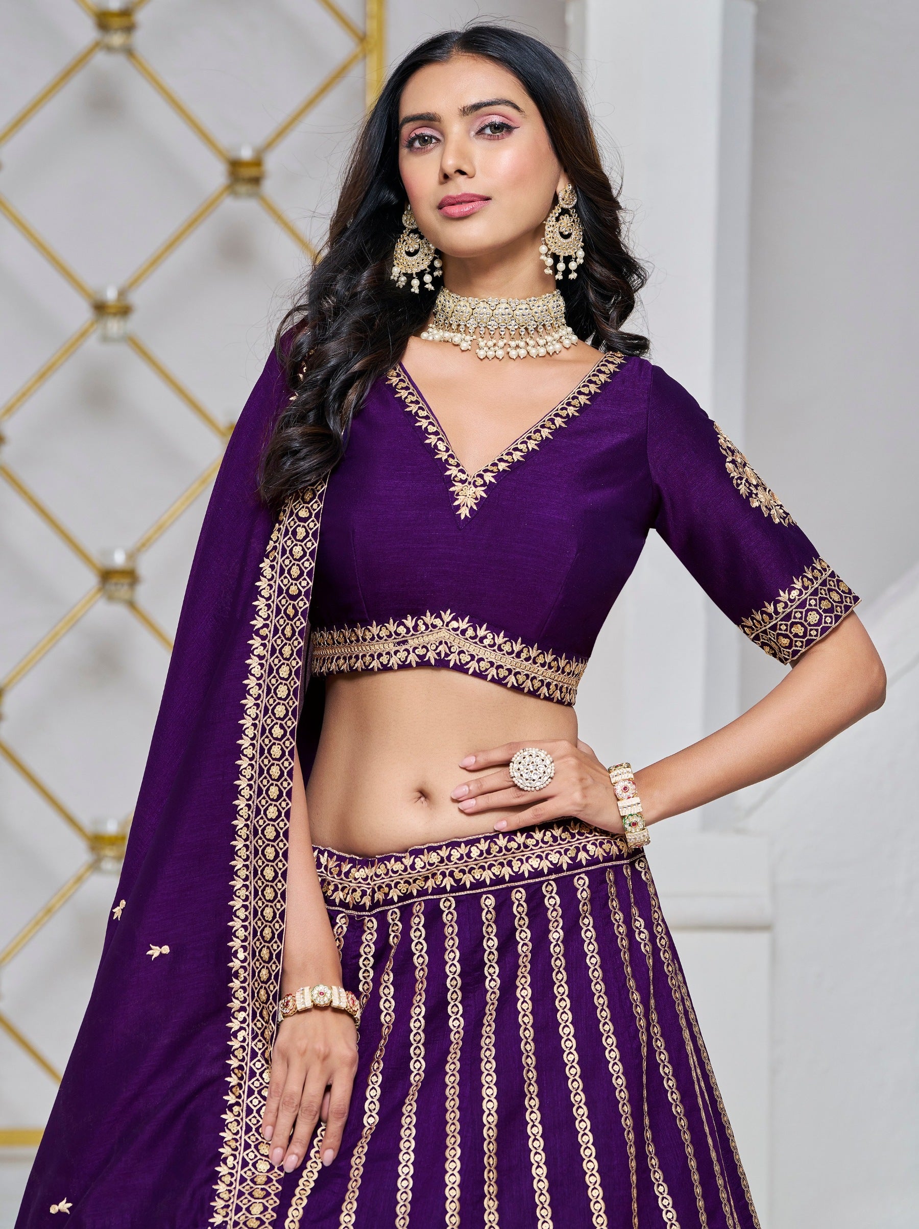 Tacao Purple Designer Party Lehenga - TrendOye