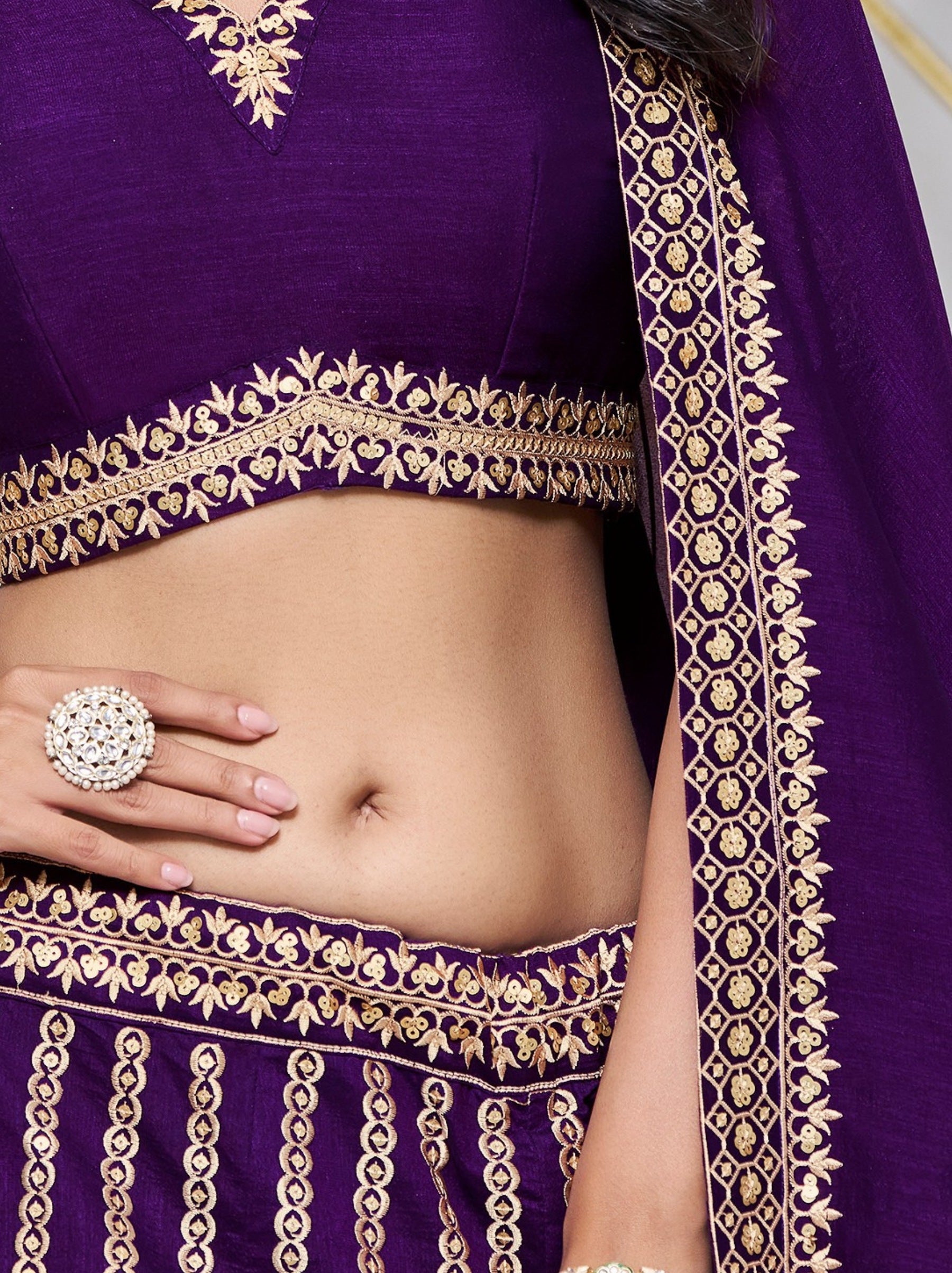 Tacao Purple Designer Party Lehenga - TrendOye