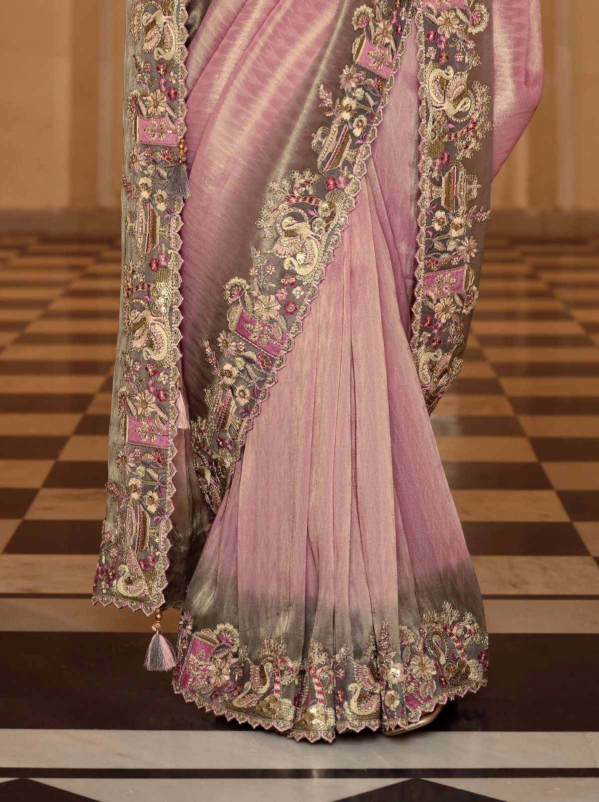 Heather Purple Fine Soft Silk Saree with Heavy Embroidery Work - TrendOye