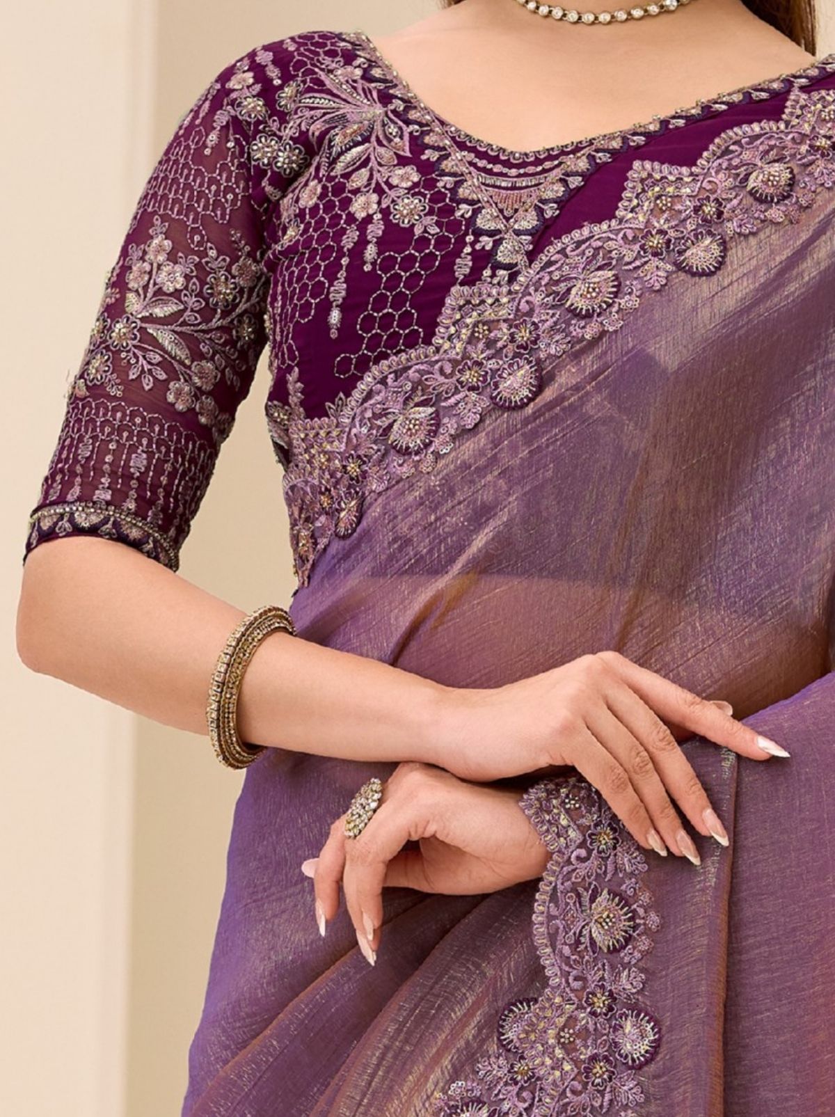 Plum Purple Exclusive Party Wear Saree with Sequin Work - TrendOye