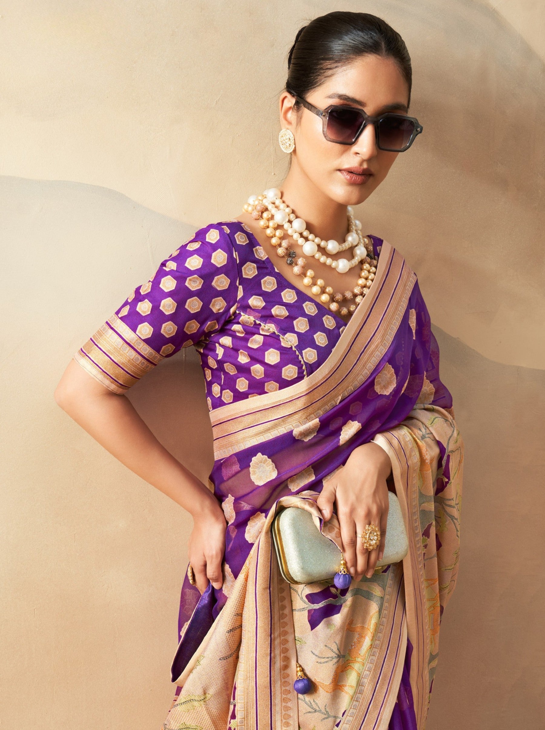 Indigo Purple Celebration Saree - TrendOye