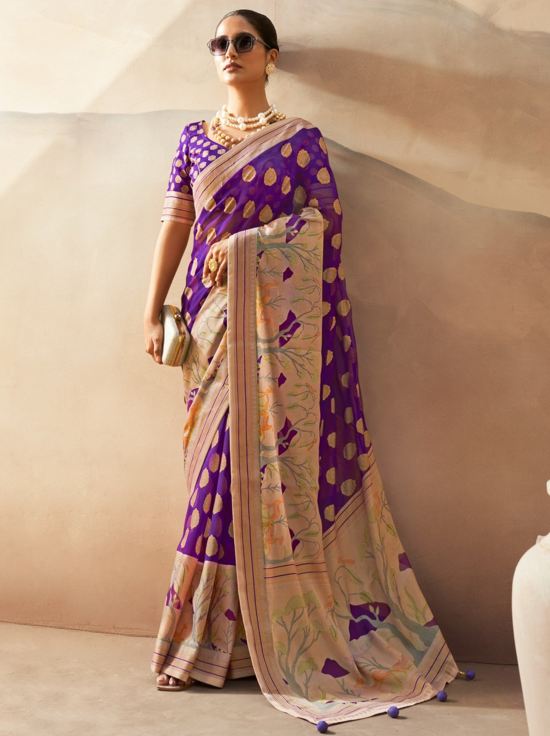 Indigo Purple Celebration Saree - TrendOye