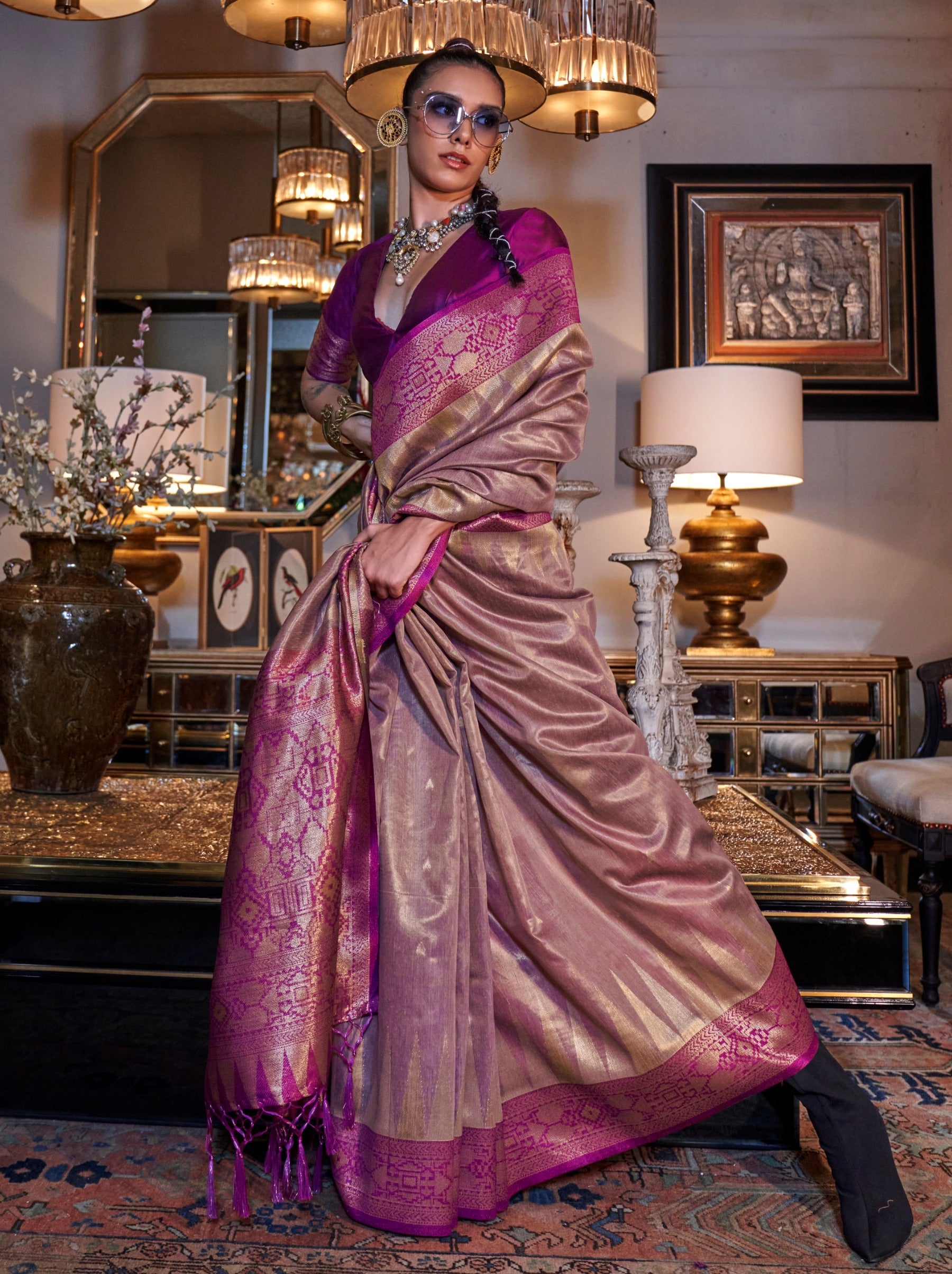 Heather Purple Party Saree - TrendOye