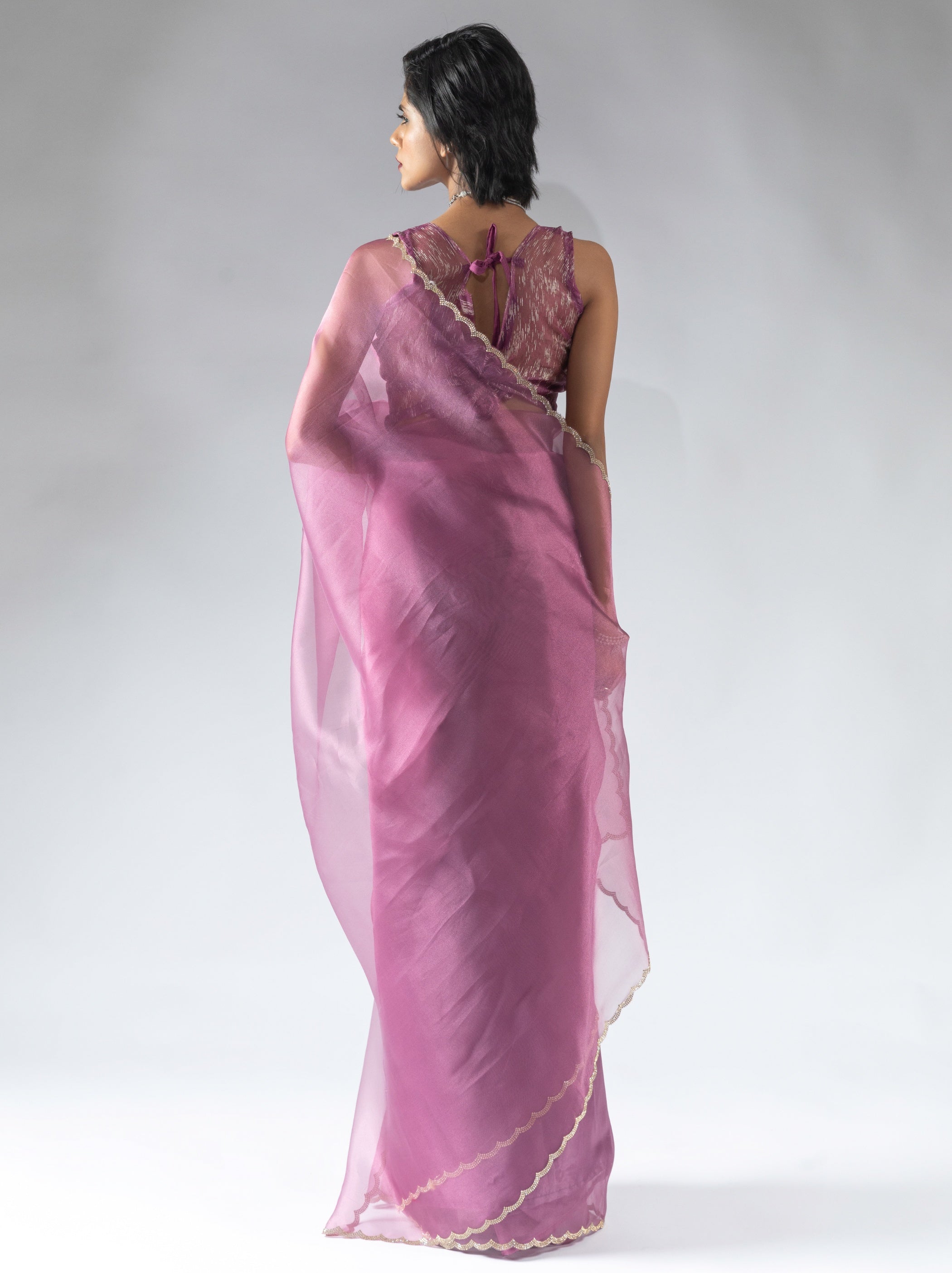 Helio Violet Fancy Ready to Wear Organza Saree With Stone Work Border