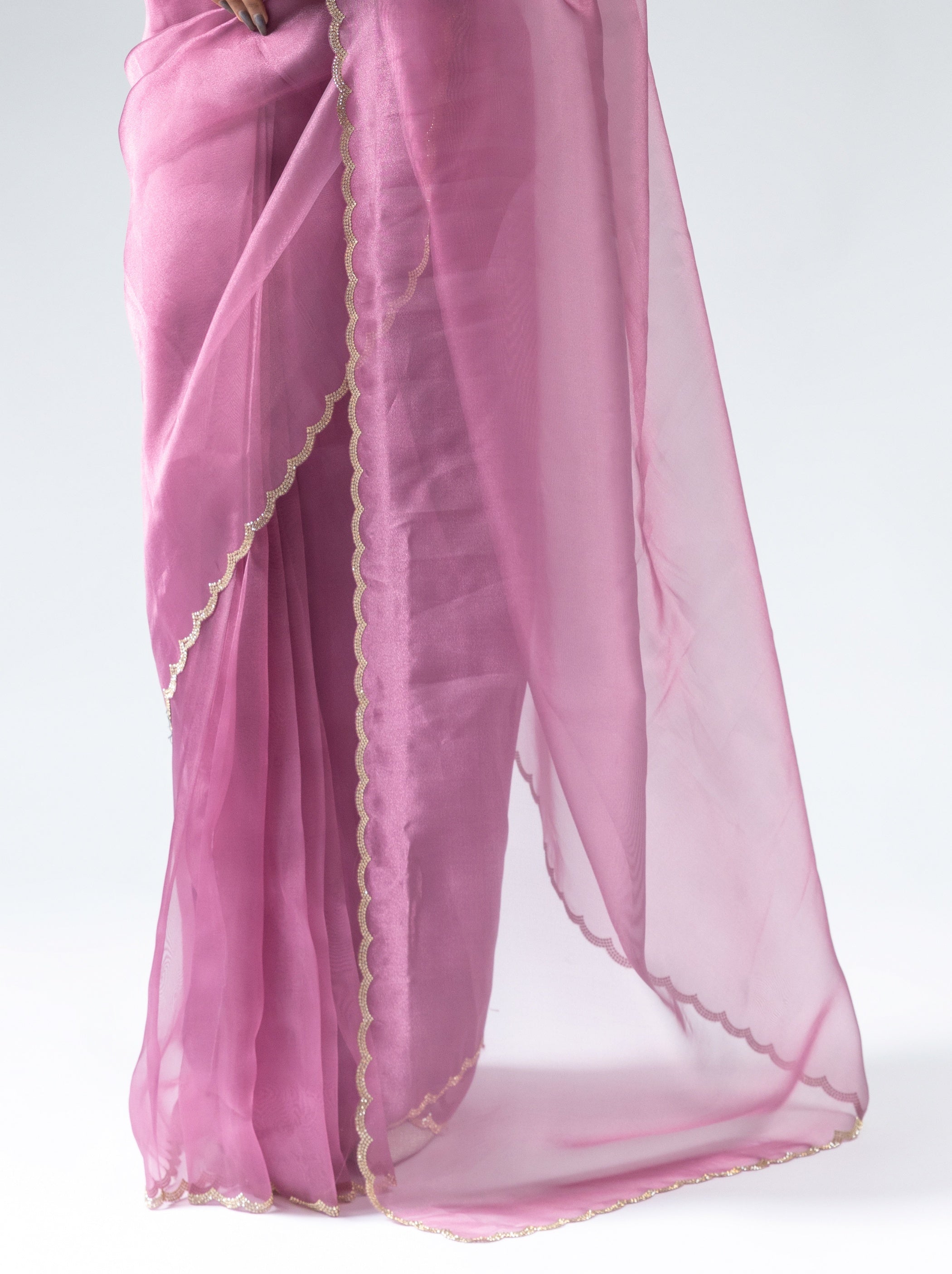 Helio Violet Fancy Ready to Wear Organza Saree With Stone Work Border