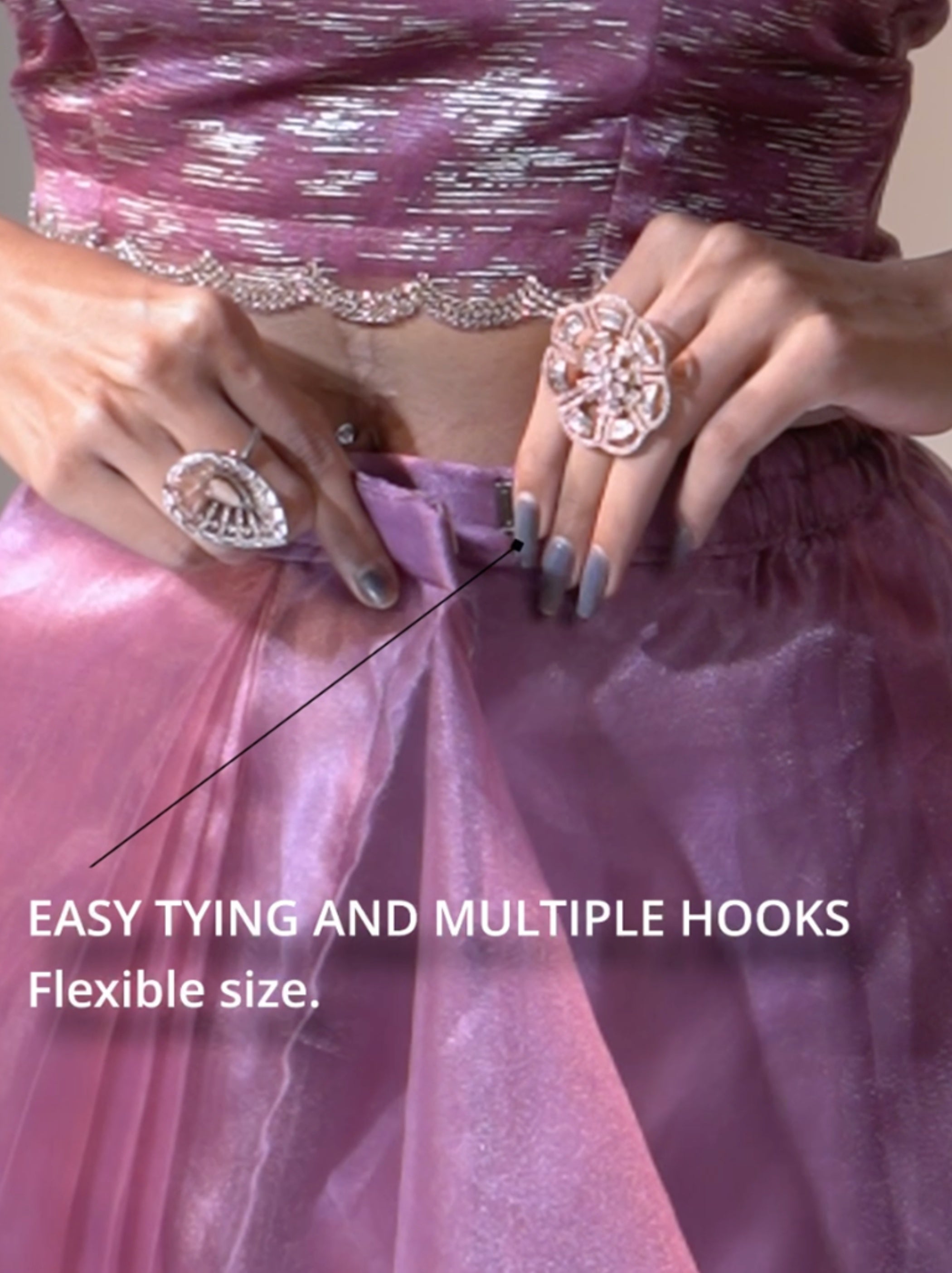 Orchid Violet Fancy Ready to Wear Organza Saree With Stone Work Border