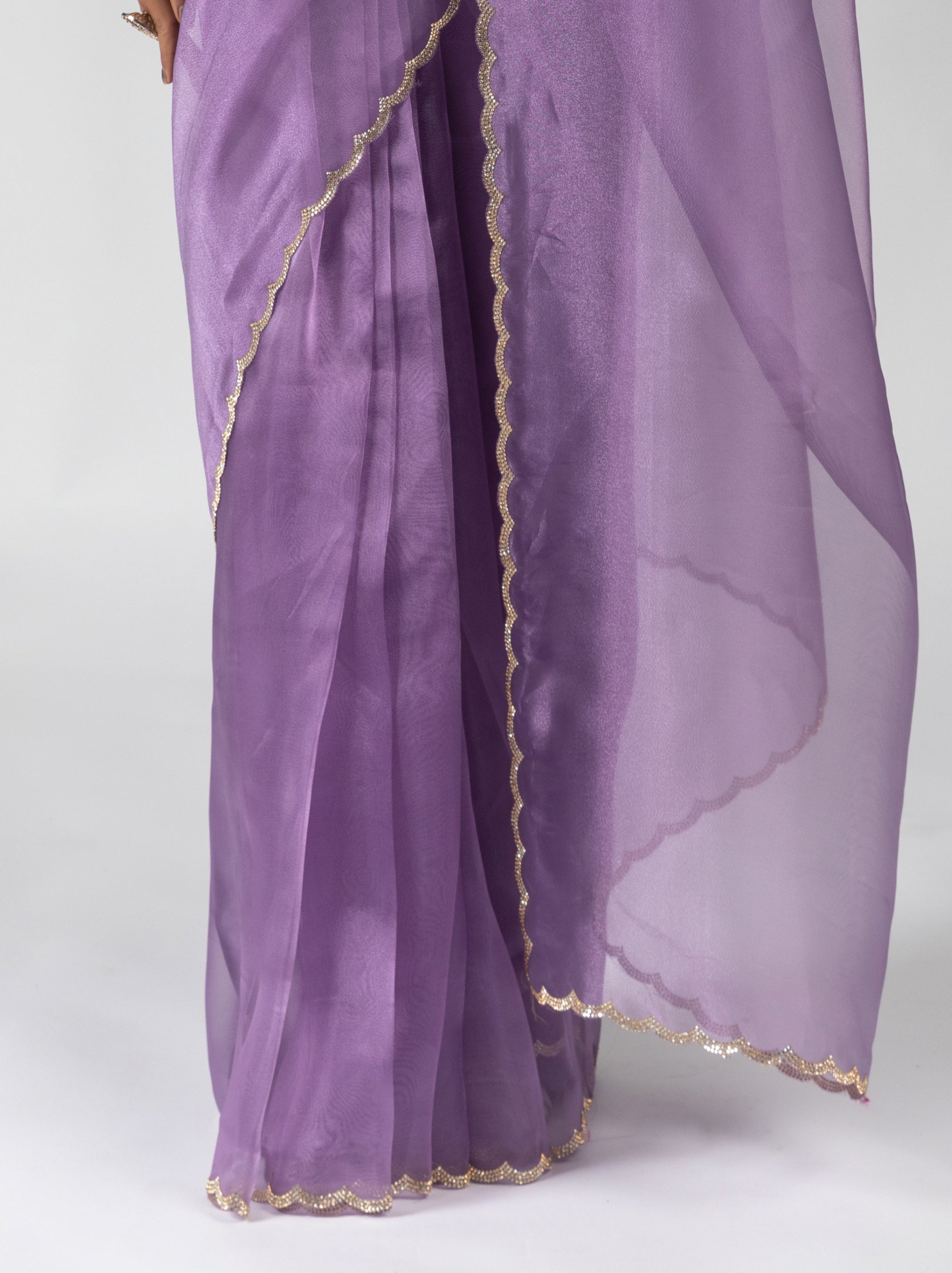 Orchid Violet Fancy Ready to Wear Organza Saree With Stone Work Border