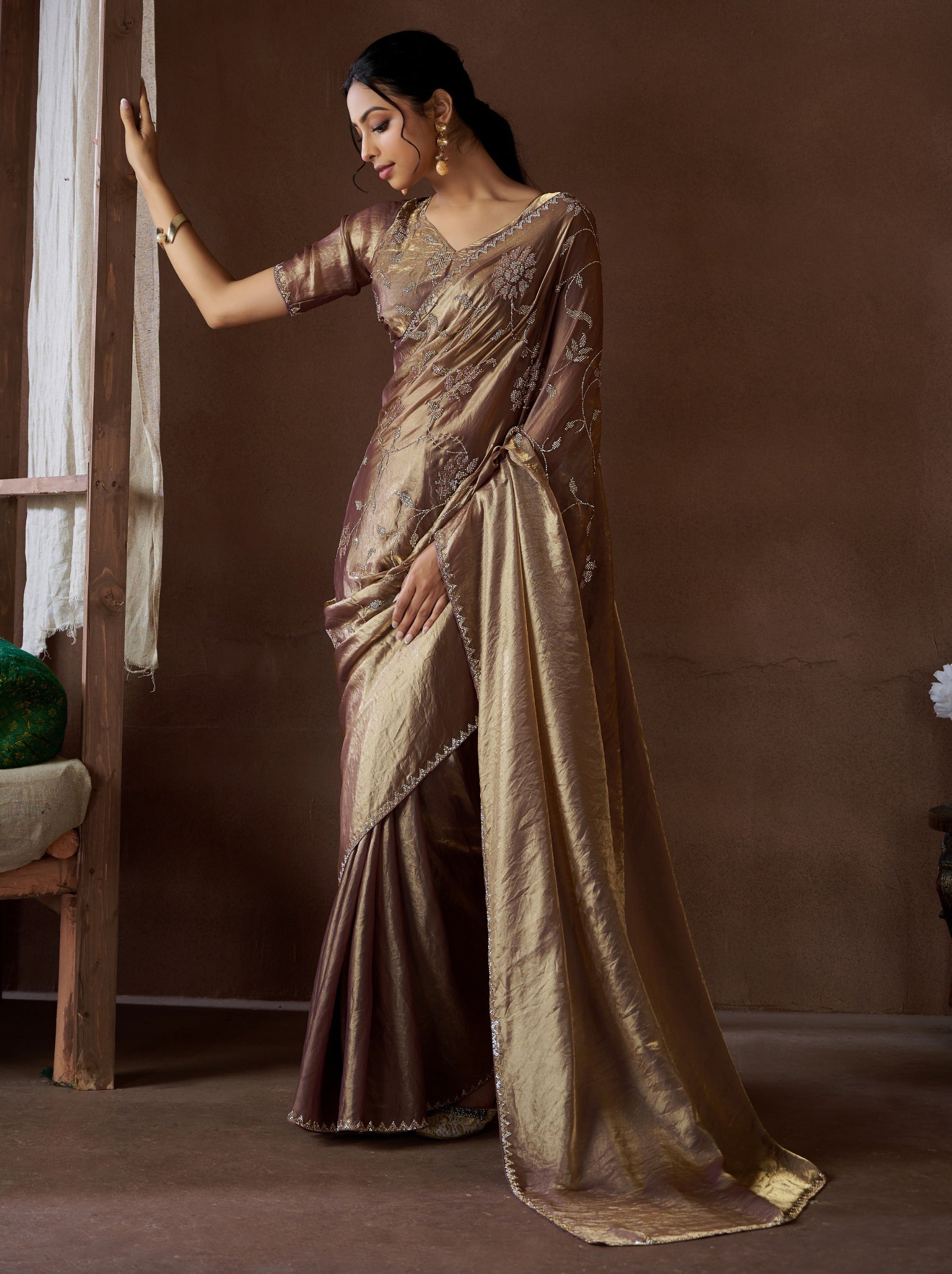 Purplish Purple Fancy Premium Satin Silk Party Saree - TrendOye