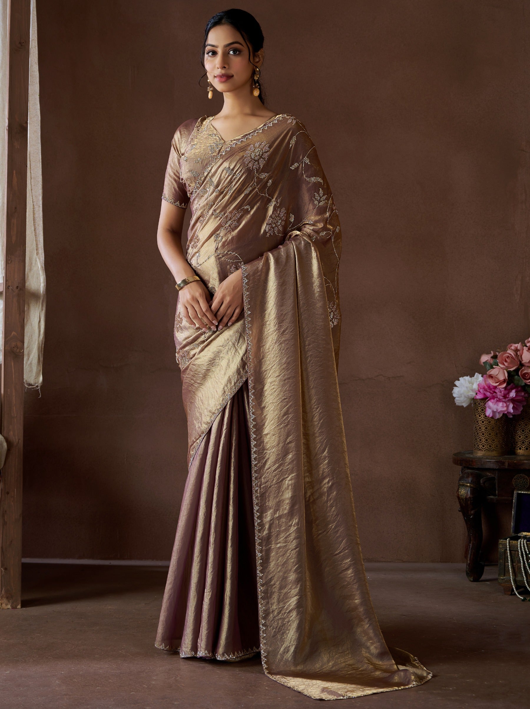 Purplish Purple Fancy Premium Satin Silk Party Saree - TrendOye