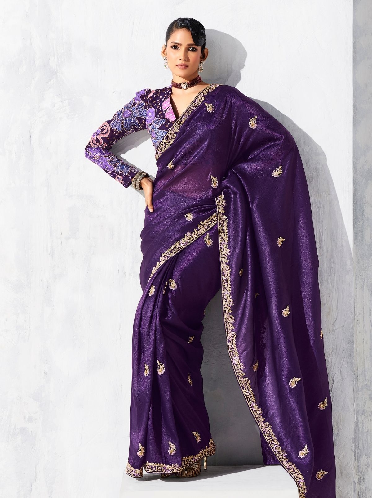 Eggplant Purple Fancy Silk Saree with Beautiful Blouse Piece