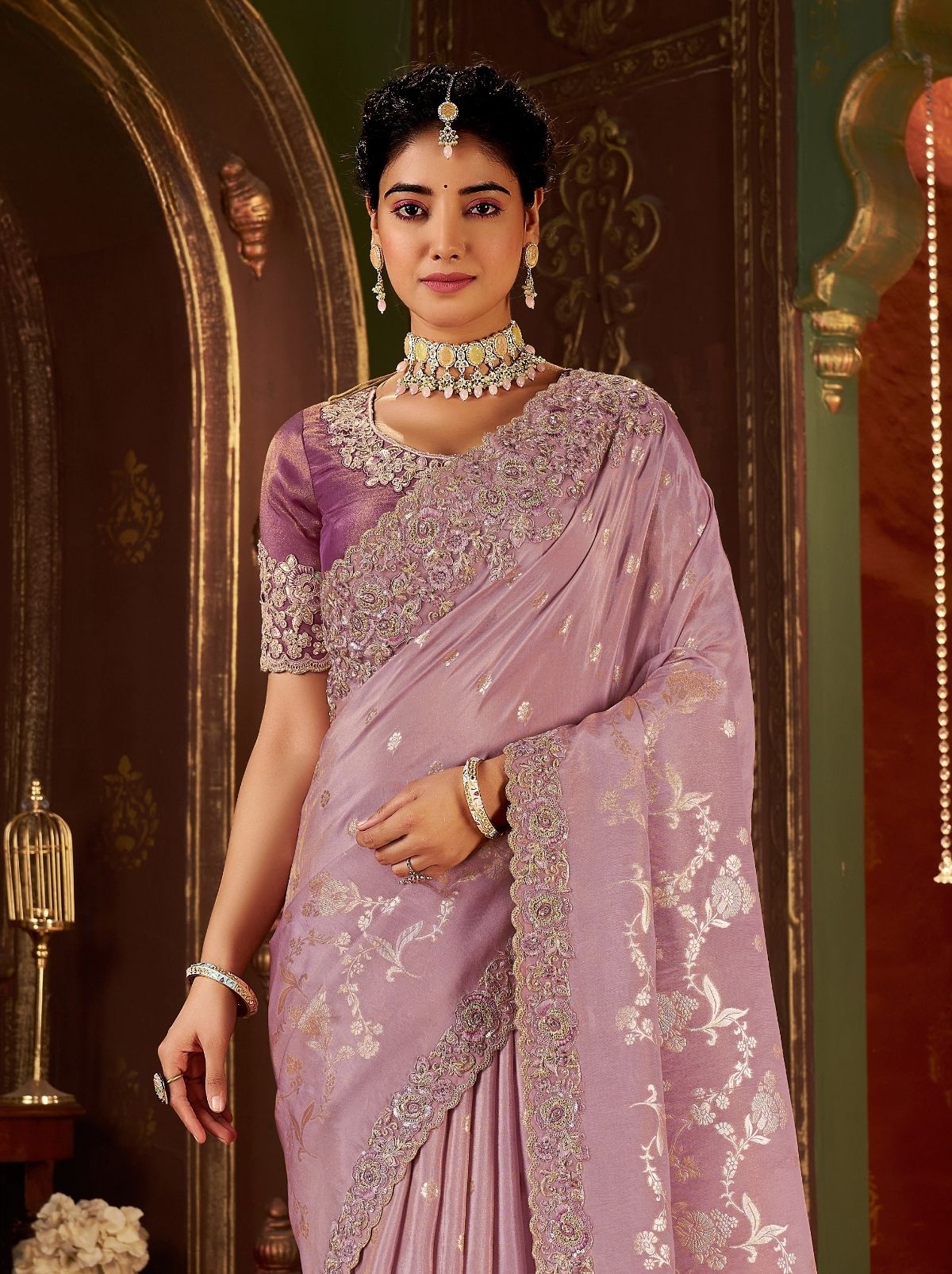 Pastel Purple Fancy Silk Wedding Saree With Designer Embroidery