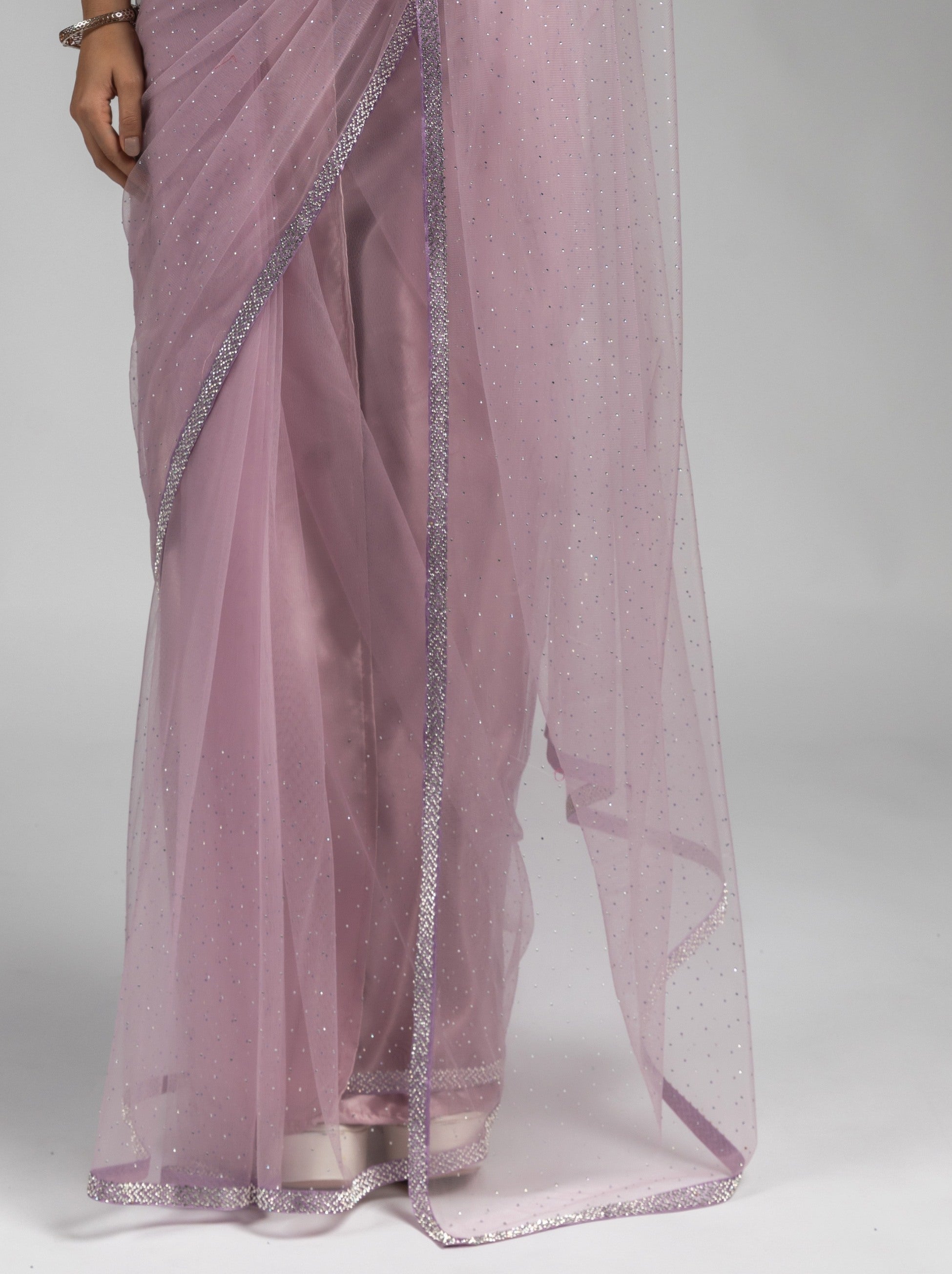 Helio Violet Net Designer Ready to Wear Saree With Diamond Work - TrendOye
