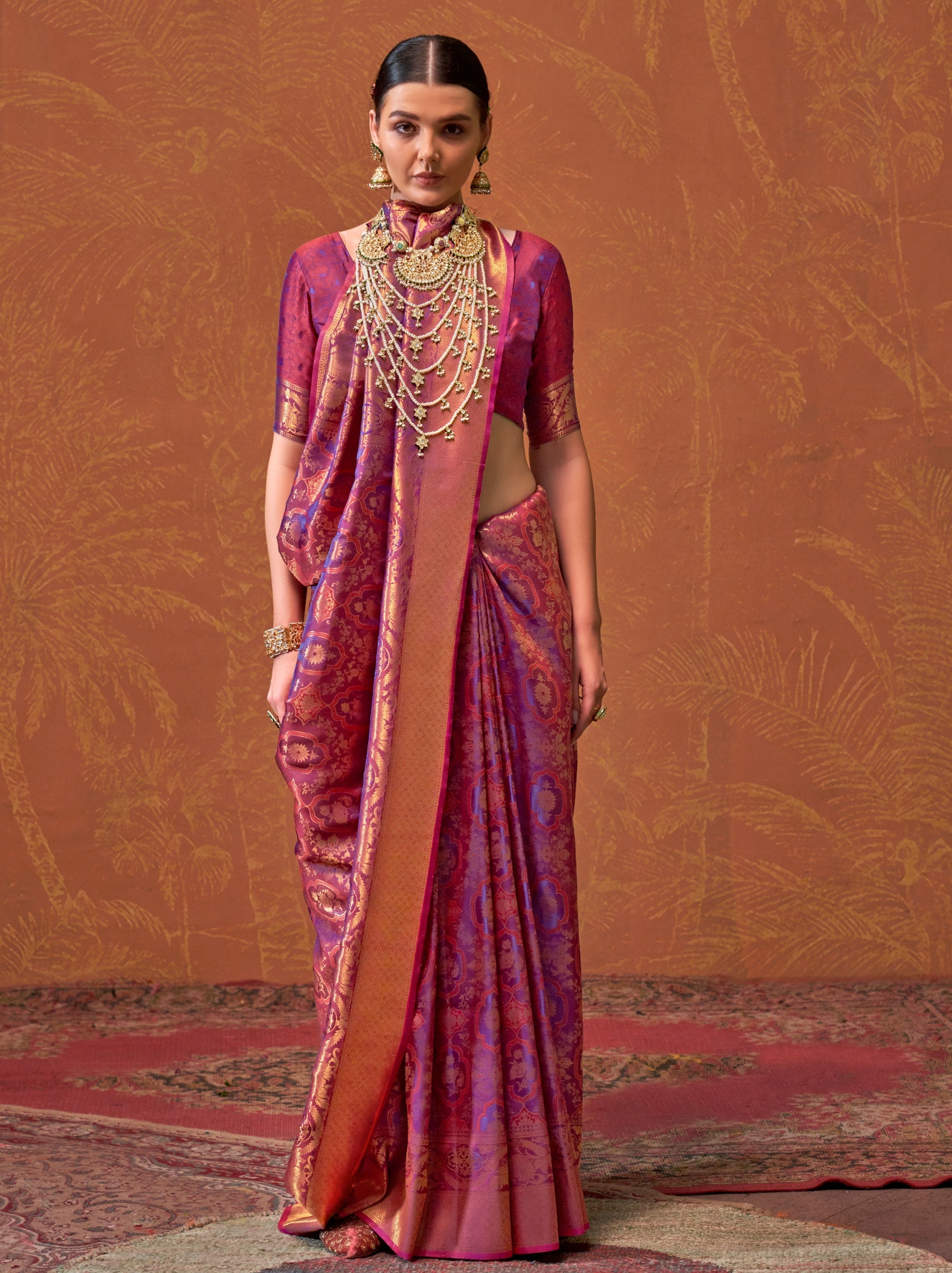 Fandango Violet Handloom Weaving Silk Festive Saree With Blouse Piece - TrendOye