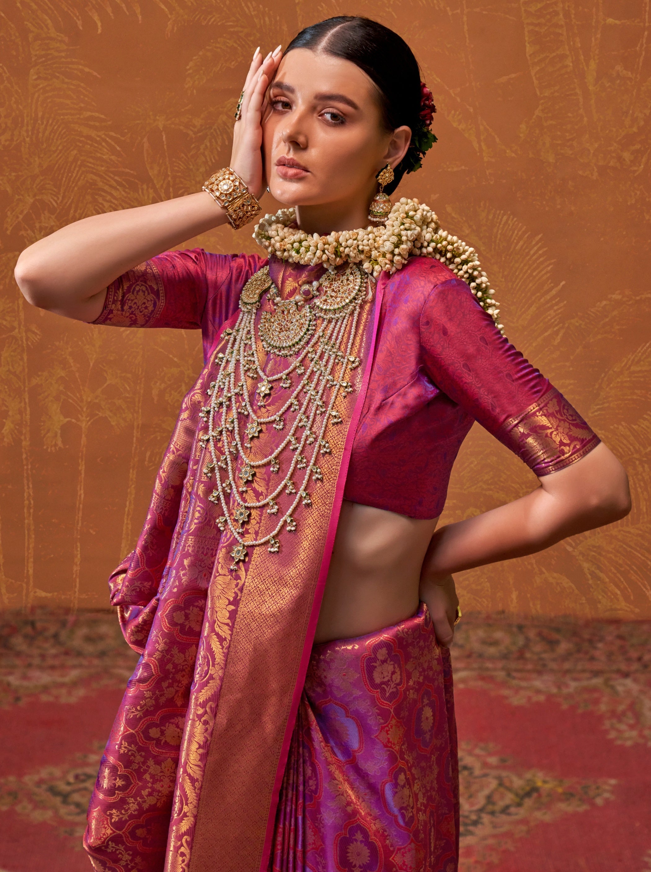 Fandango Violet Handloom Weaving Silk Festive Saree With Blouse Piece - TrendOye