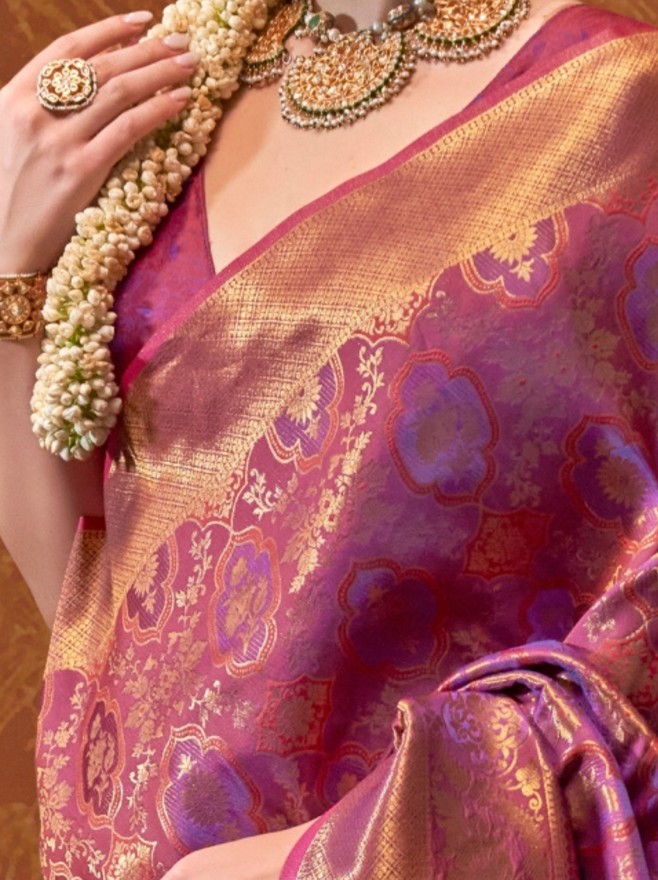 Fandango Violet Handloom Weaving Silk Festive Saree With Blouse Piece - TrendOye