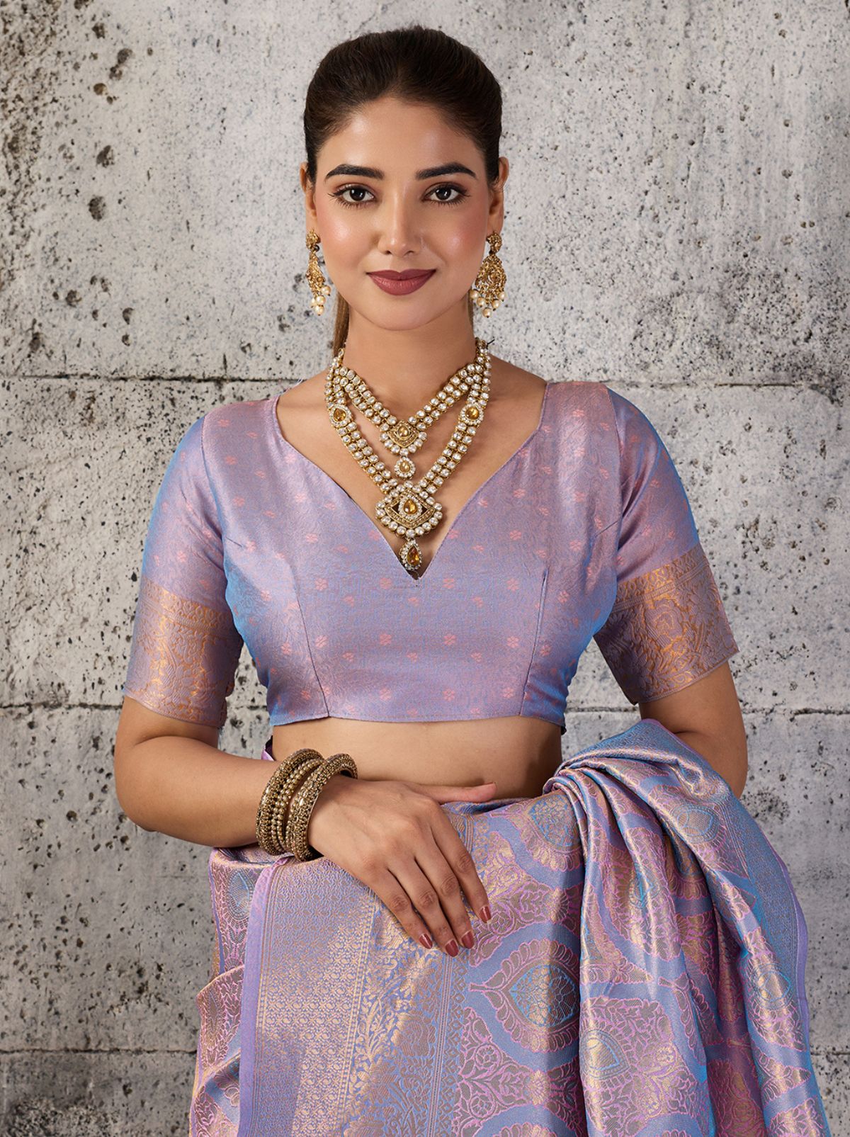 Floral Purple Kanjivaram Silk Saree With Intricate Gold Zari