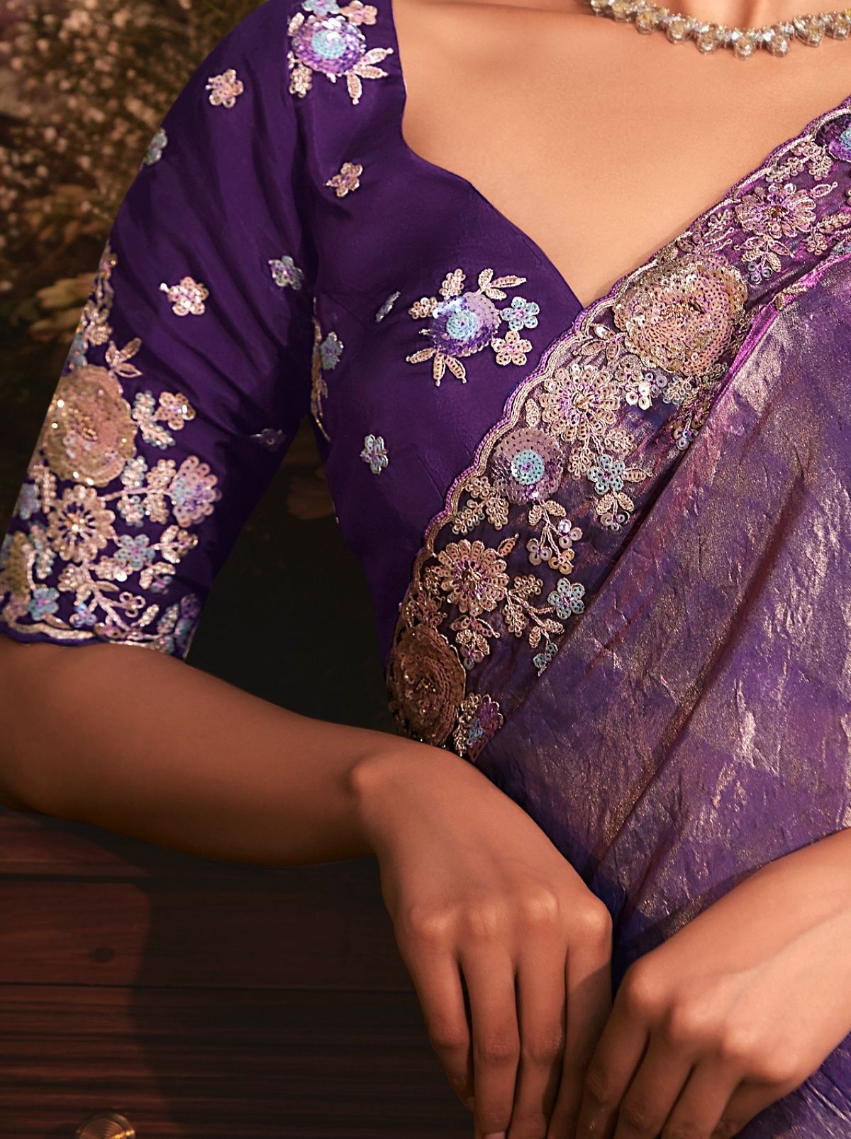 Royal Purple Luxury Tissue Organza Party Wear Saree